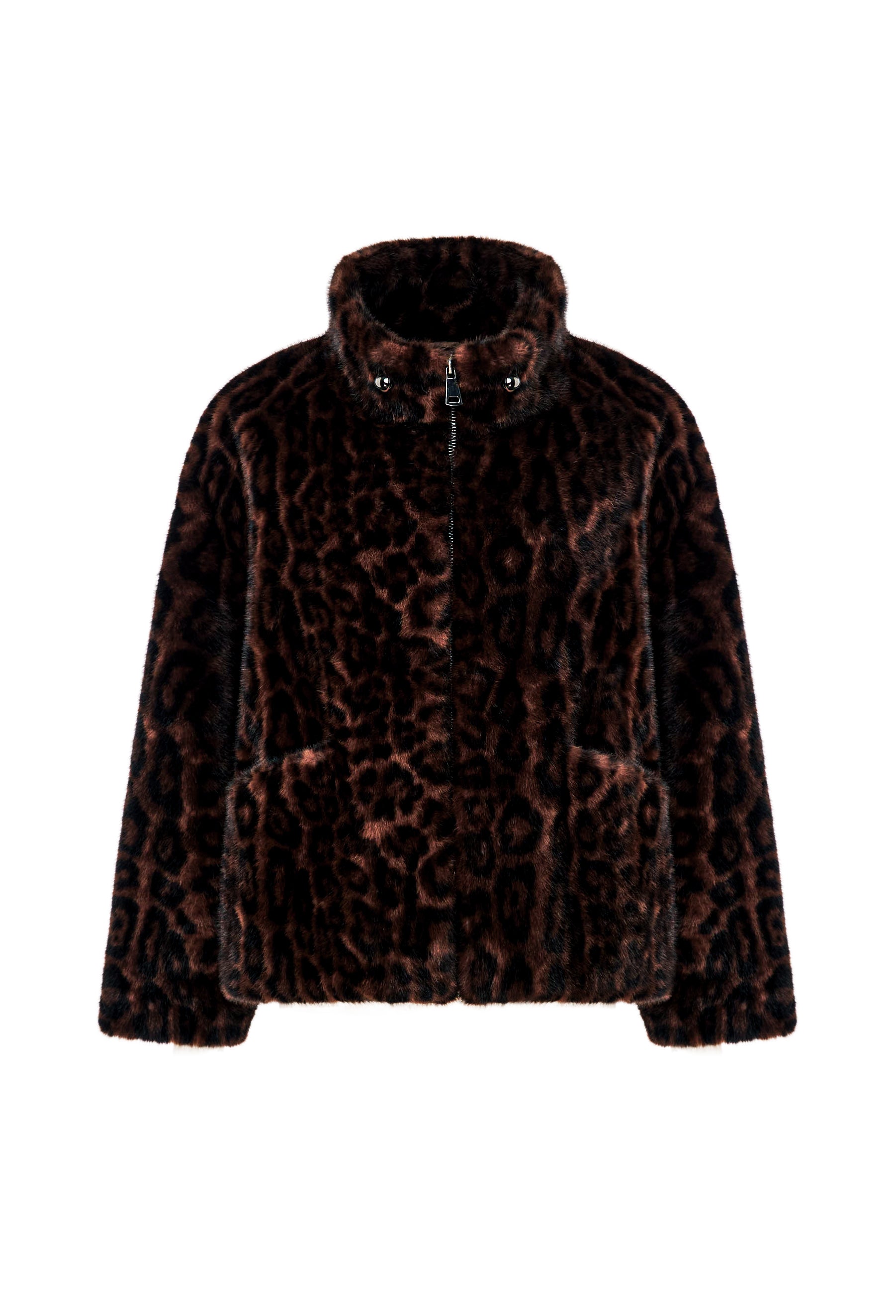 Jakke i imiteret velour med lynlås – Leopard