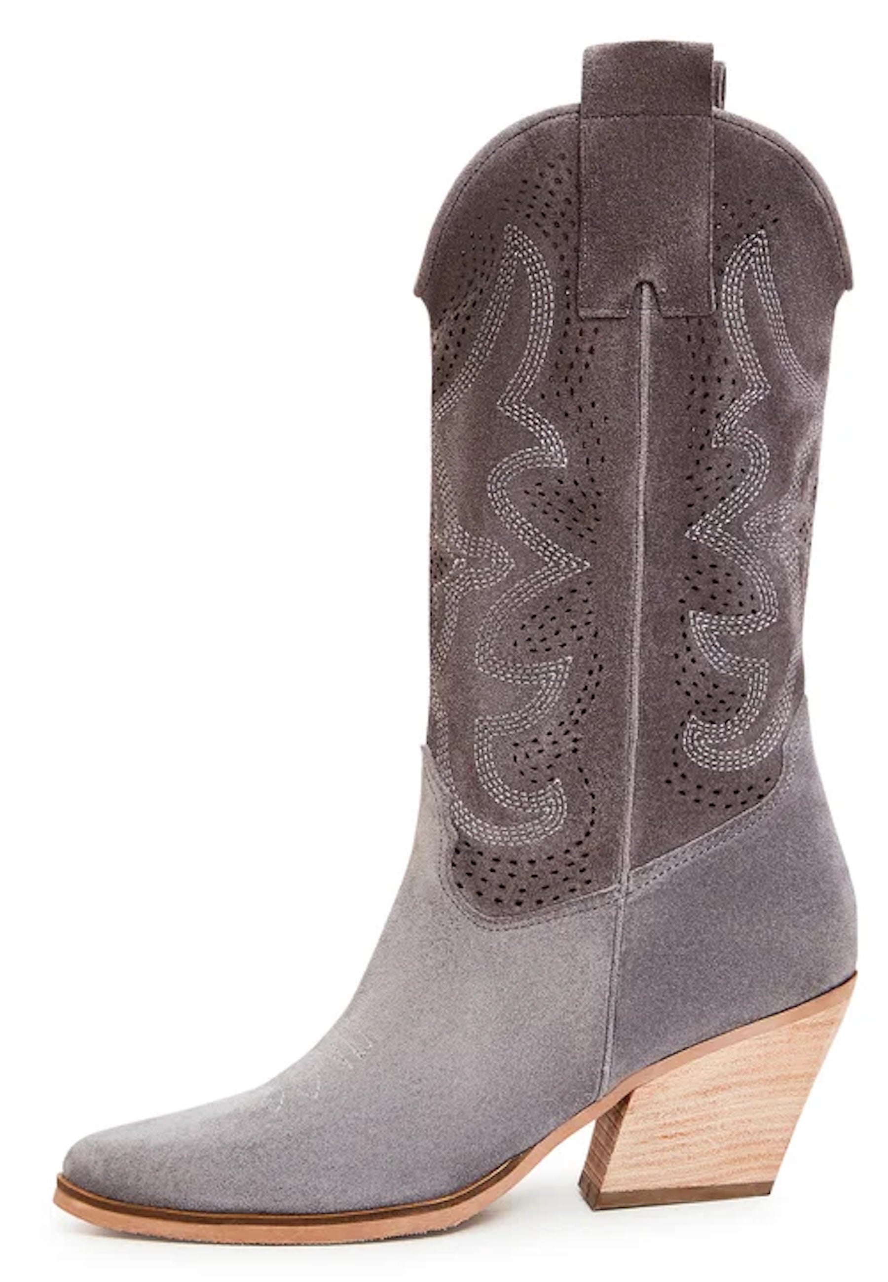 Embroidered Leather Cowboy Boots - Gray