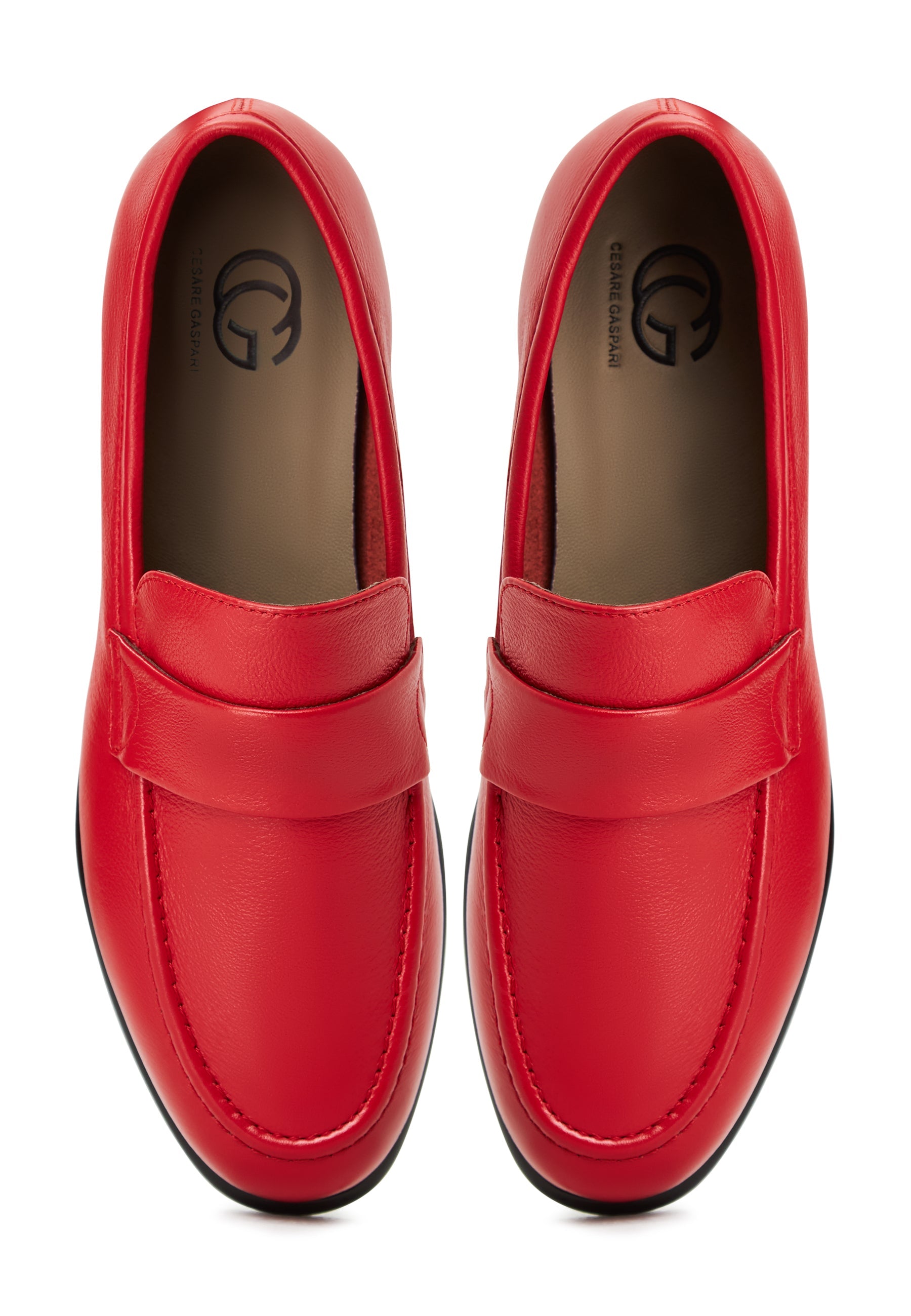 Leather Block Heeled Loafers Abigail - Red