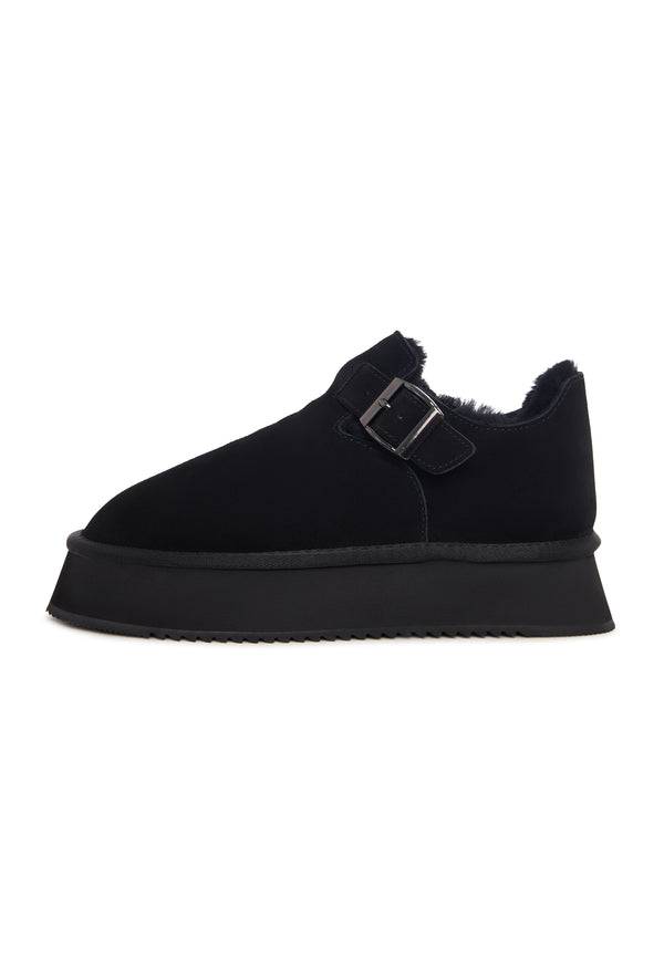 Cocoa Buckle Shearling Loafer - Black