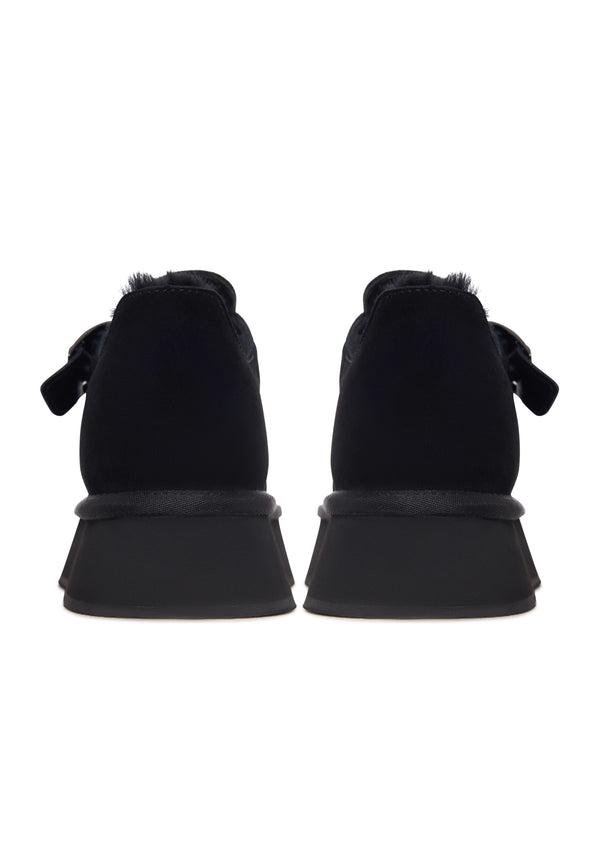 Cocoa Buckle Shearling Loafer - Black