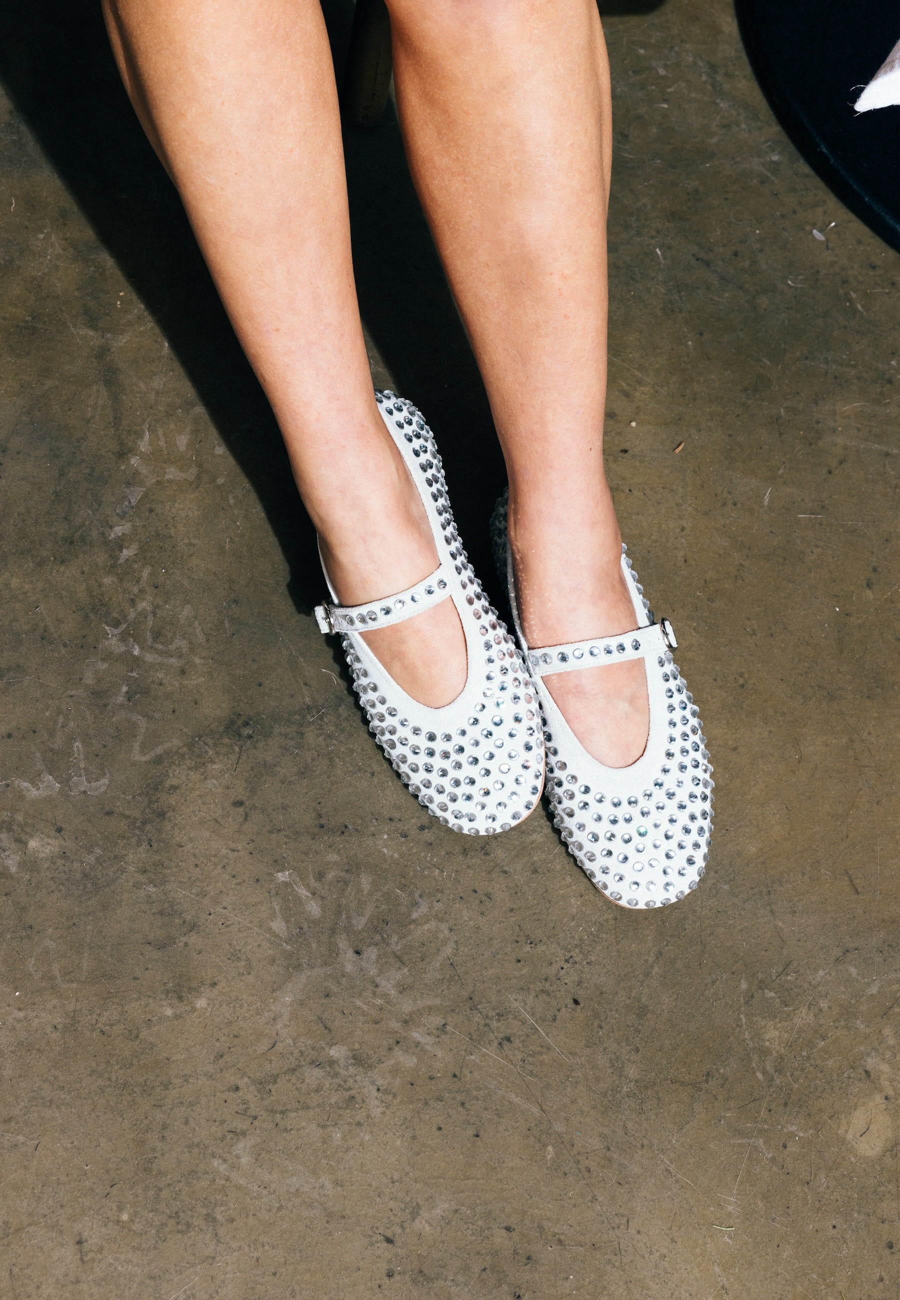 Rhinestones leather ballerinas - Silver