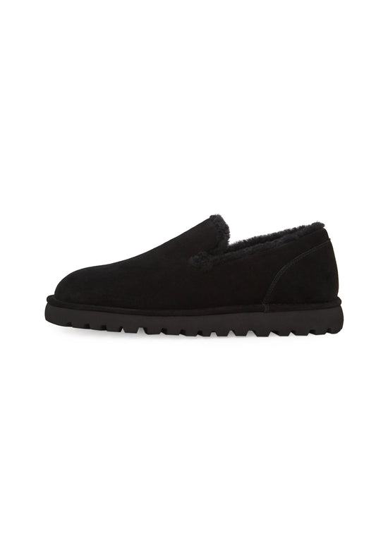 Slip-on loafers i mocka med fårskinnsfoder – Svart
