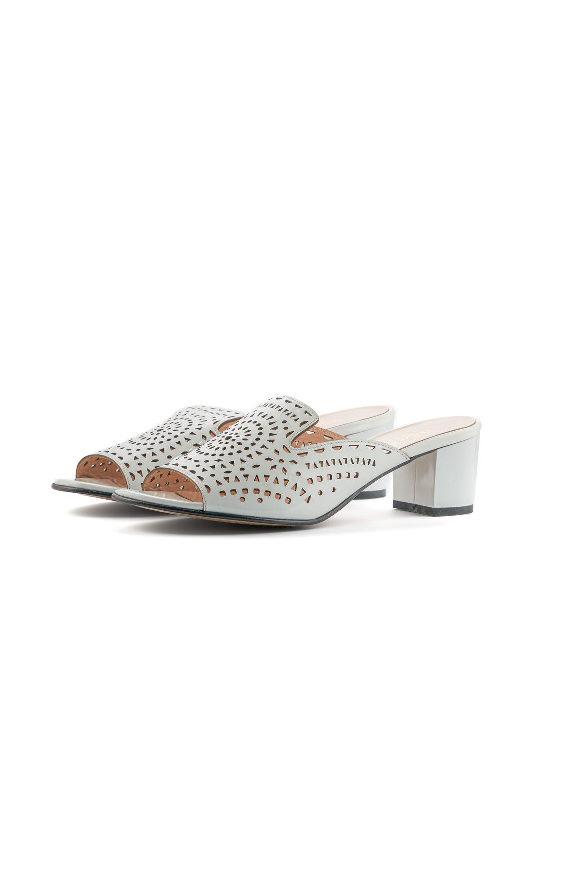 Perforated Block Heel Mules – White