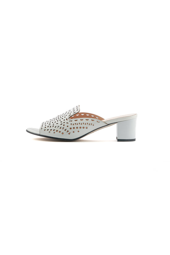 Perforated Block Heel Mules – White