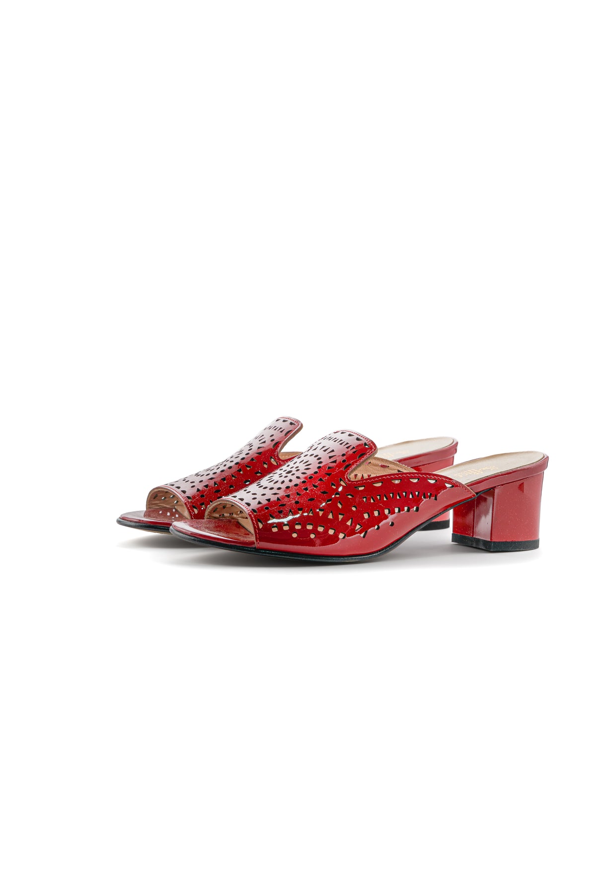 Perforated Block Heel Mules – Red