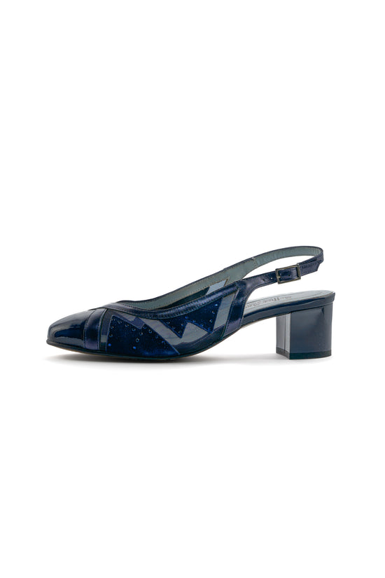 Patent & Mesh Slingback Pumps – Navy