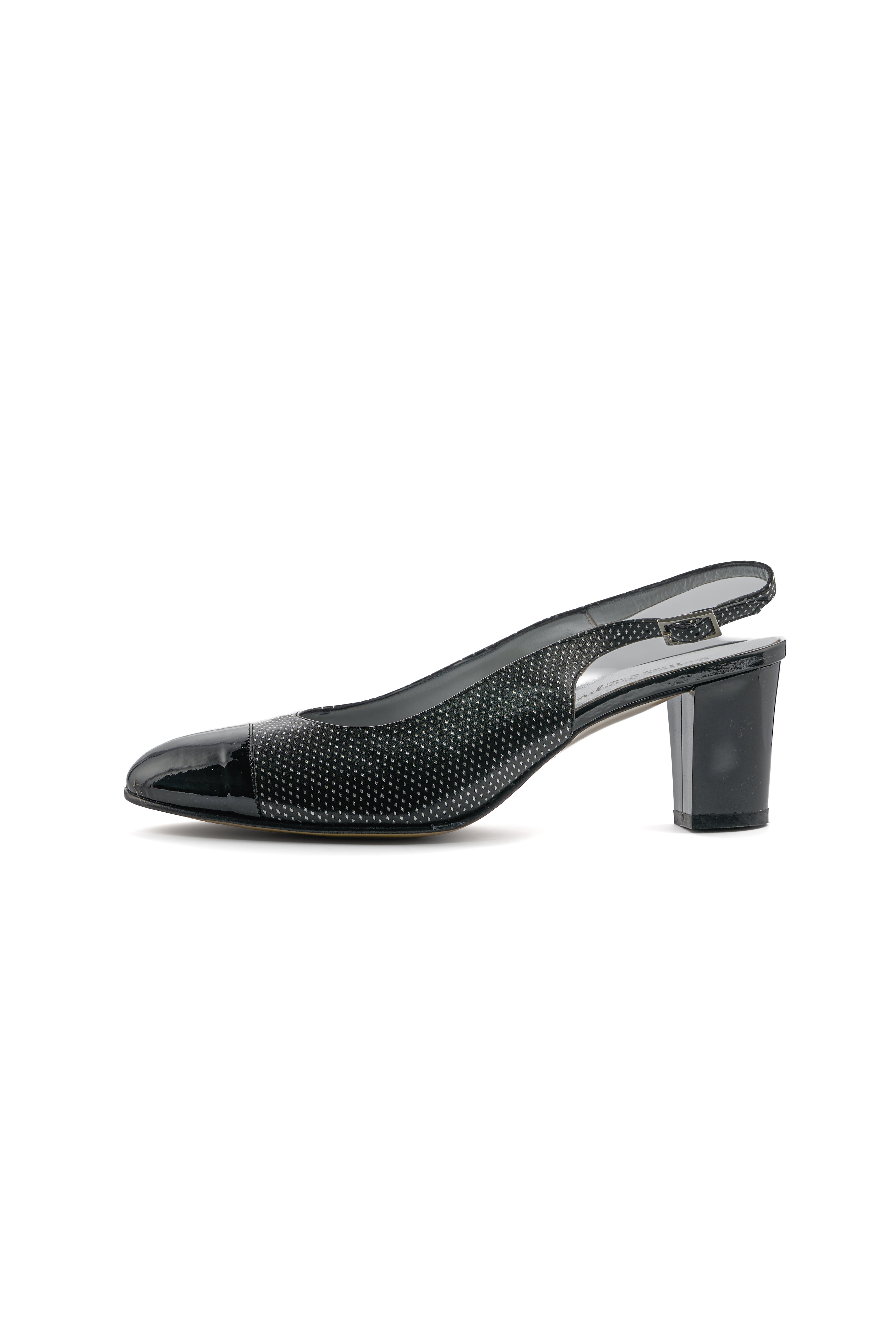 Wzorzyste czółenka slingback na niskim obcasie – Czarne