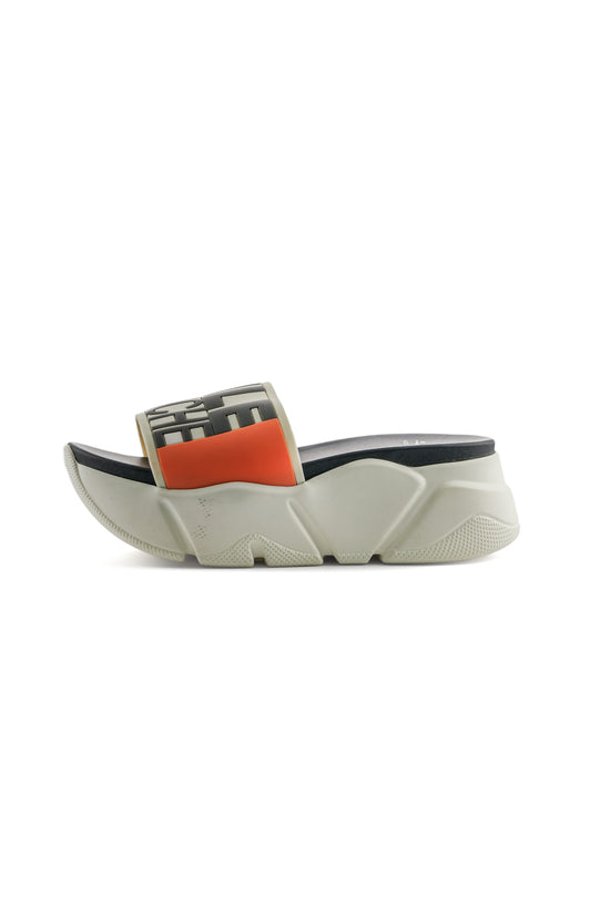 Leather Platform Slide Sandals – White