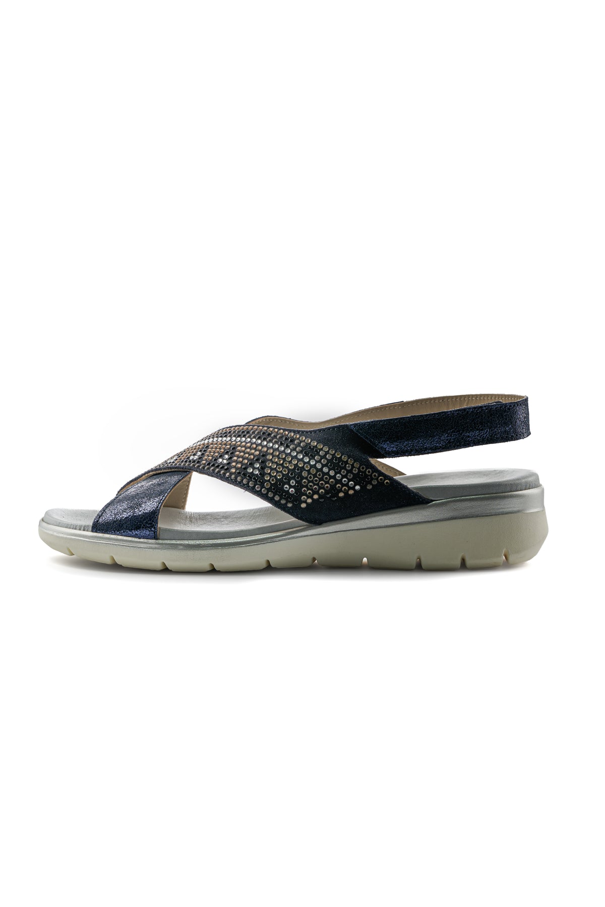 Leather Embellished Comfort Sandals – Navy