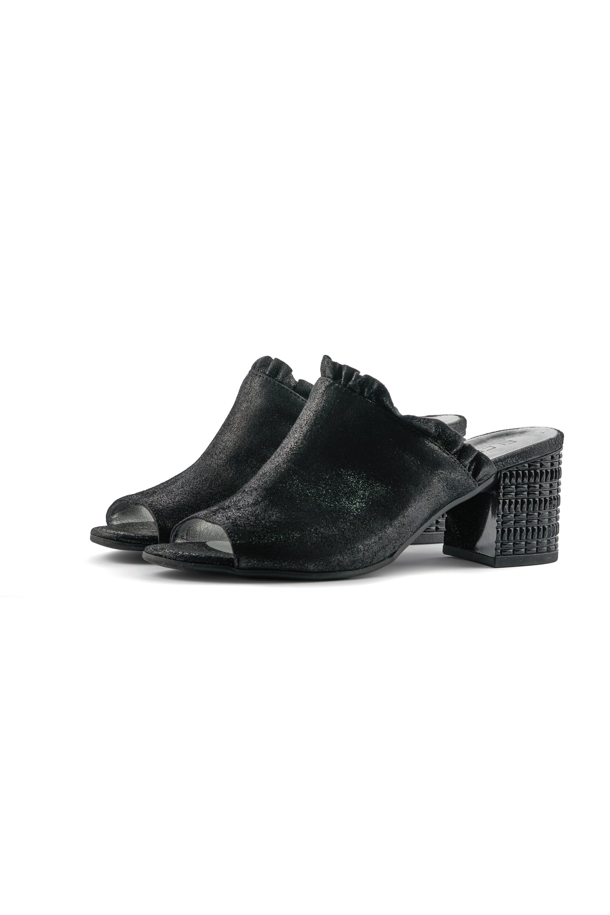 Leather Peep-Toe Mules – Black