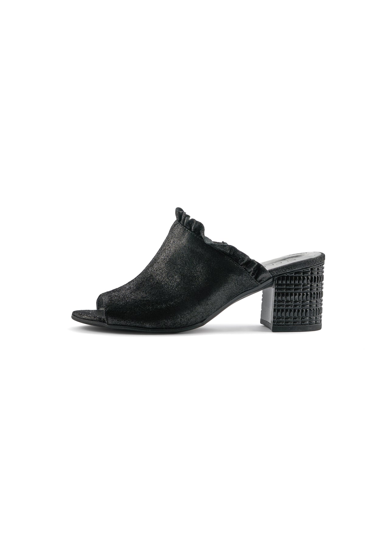 Leather Peep-Toe Mules – Black