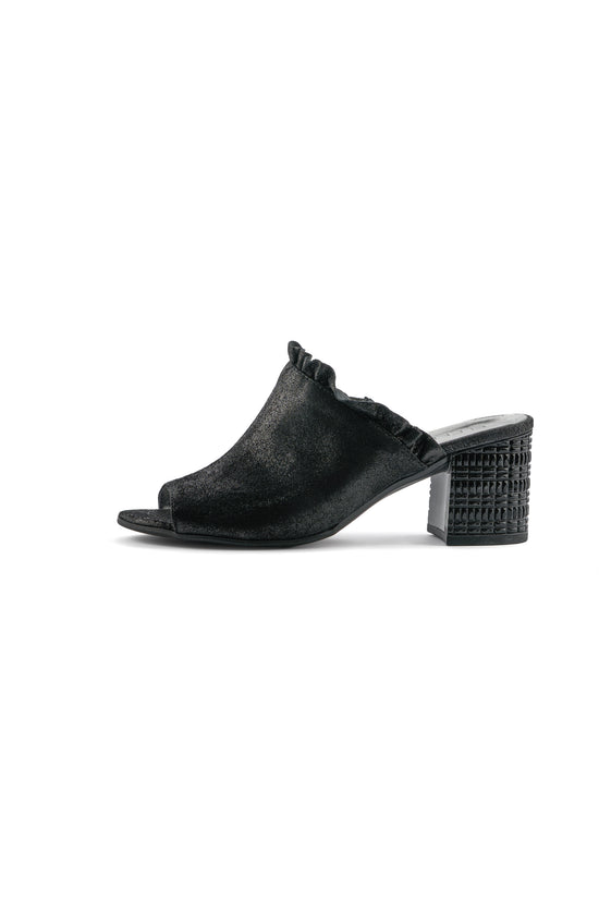 Leather Peep-Toe Mules – Black