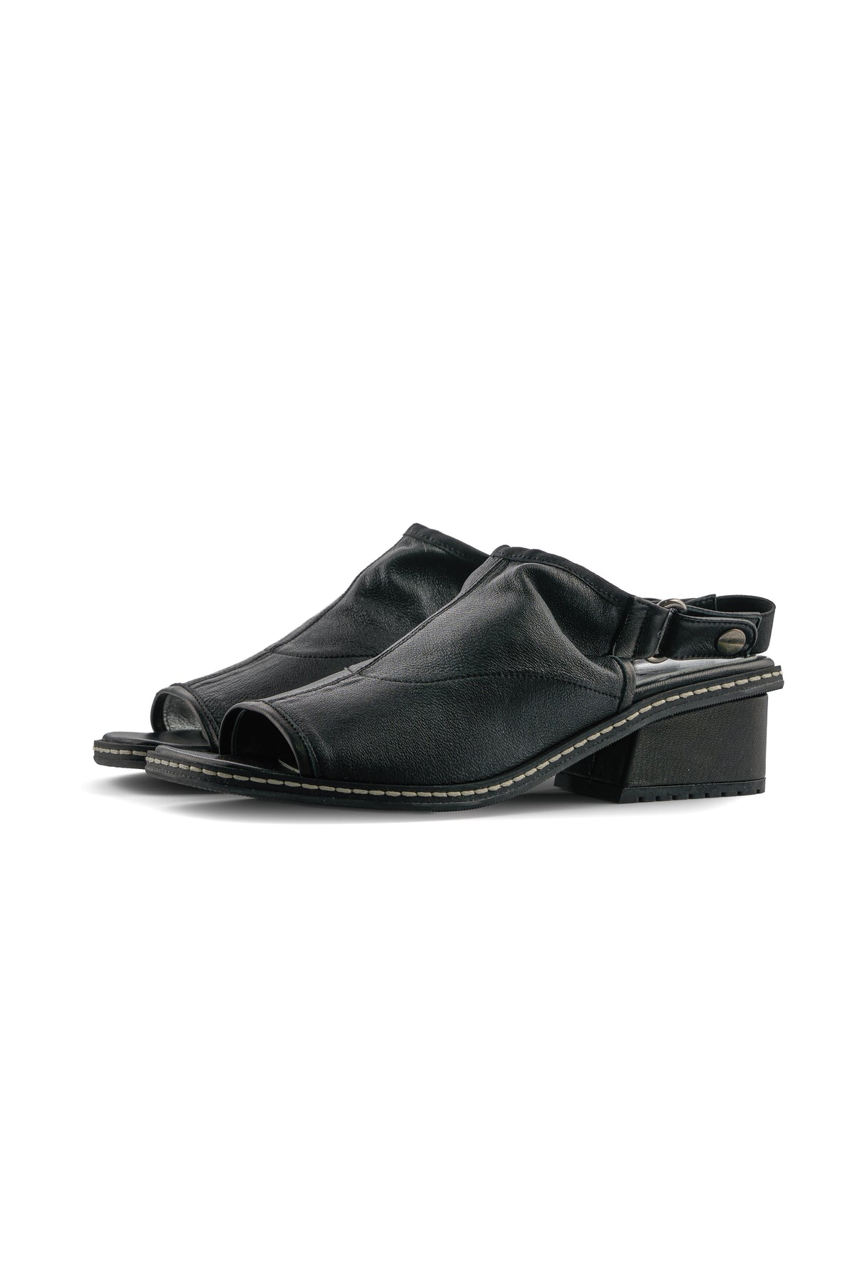 Leather Peep-Toe Slingback Sandals – Black