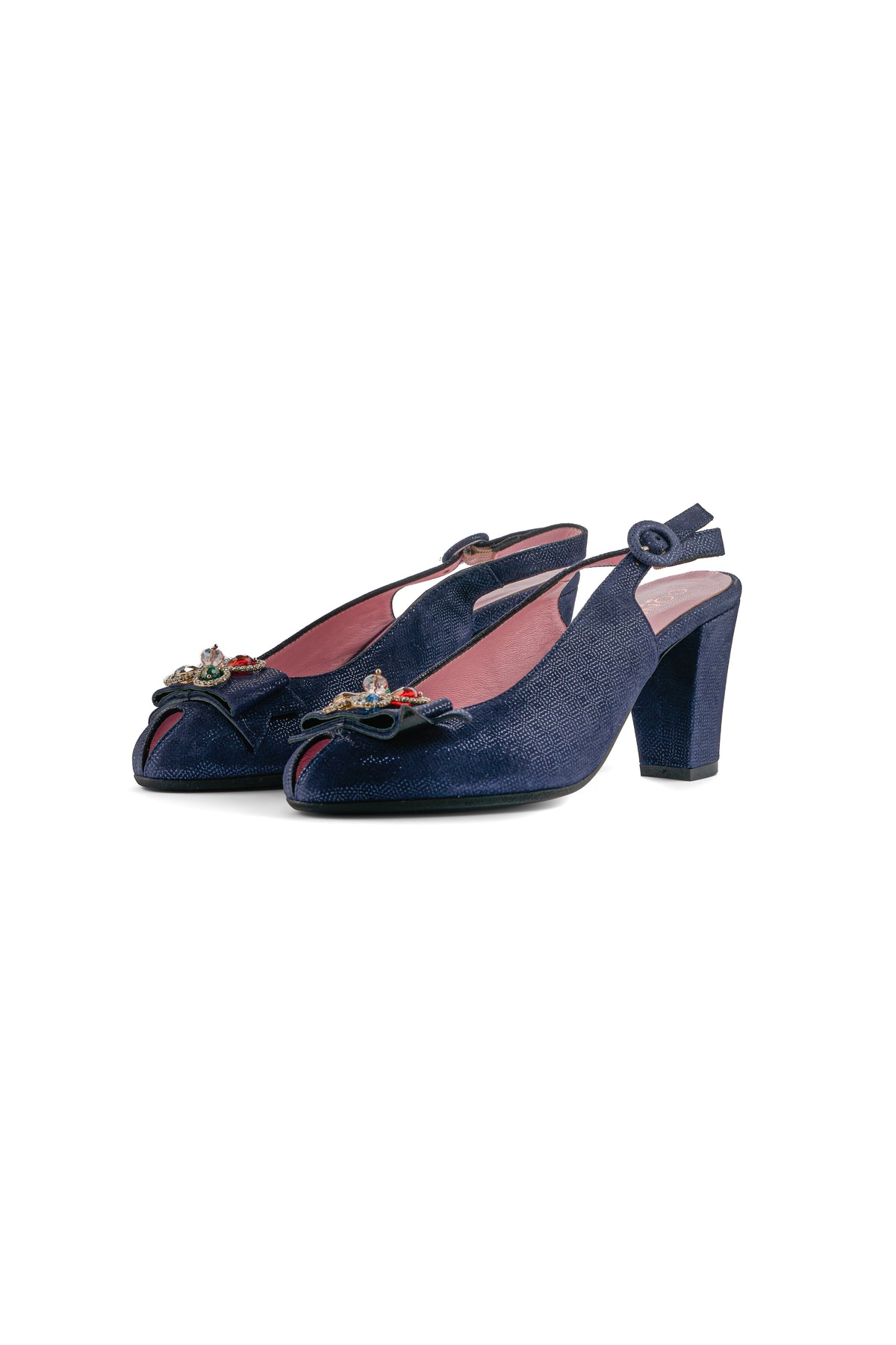 Leather Slingback Heels – Navy