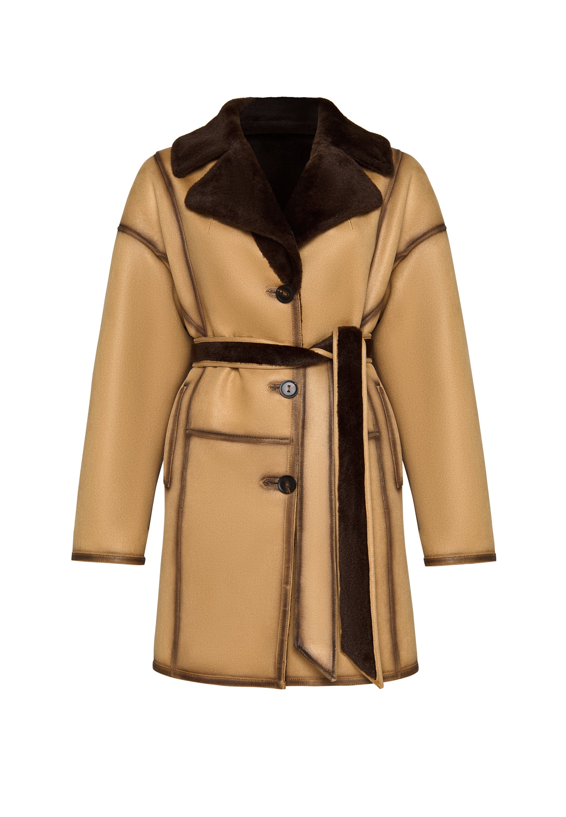 Faux Reversible Shearling Coat with Belt