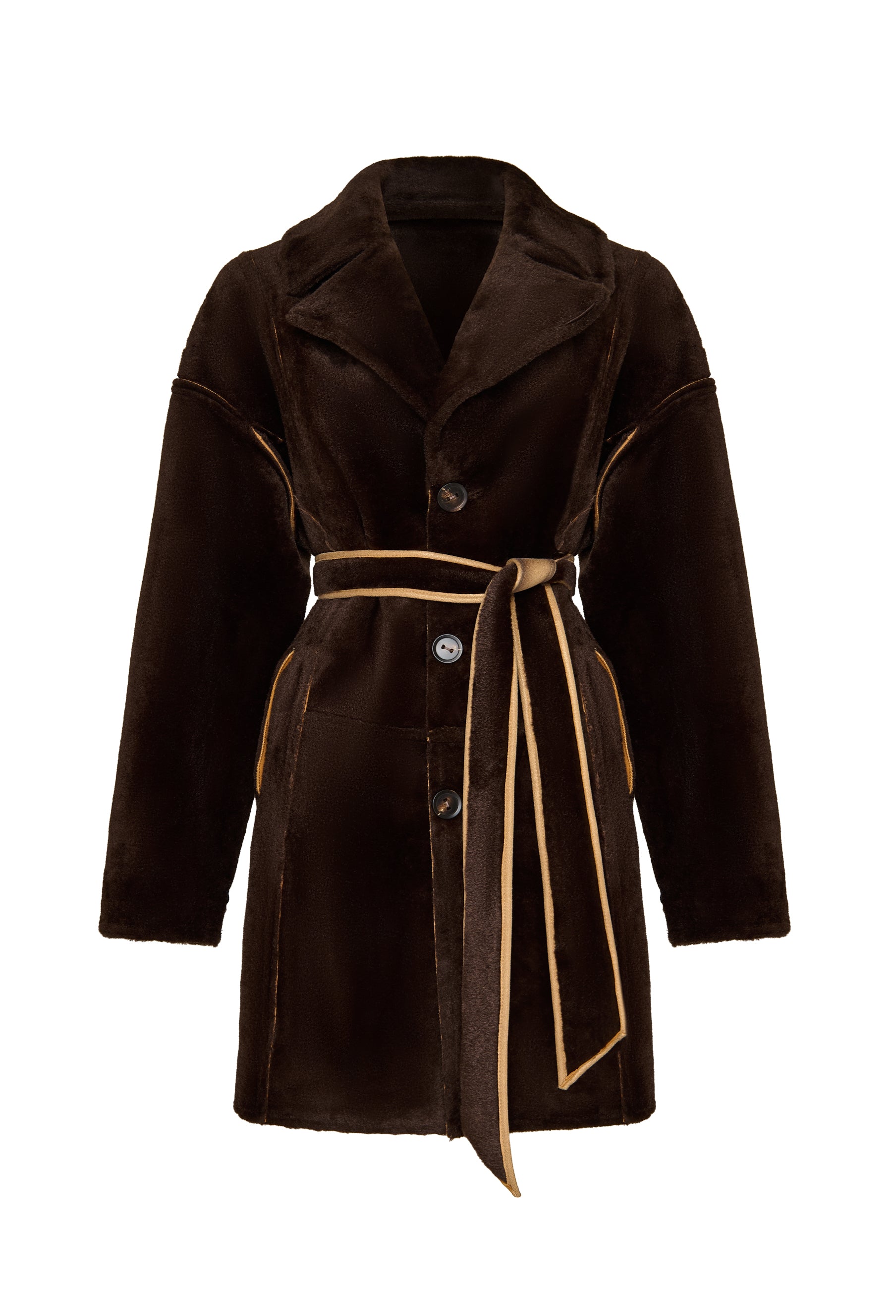 Faux Reversible Shearling Coat with Belt