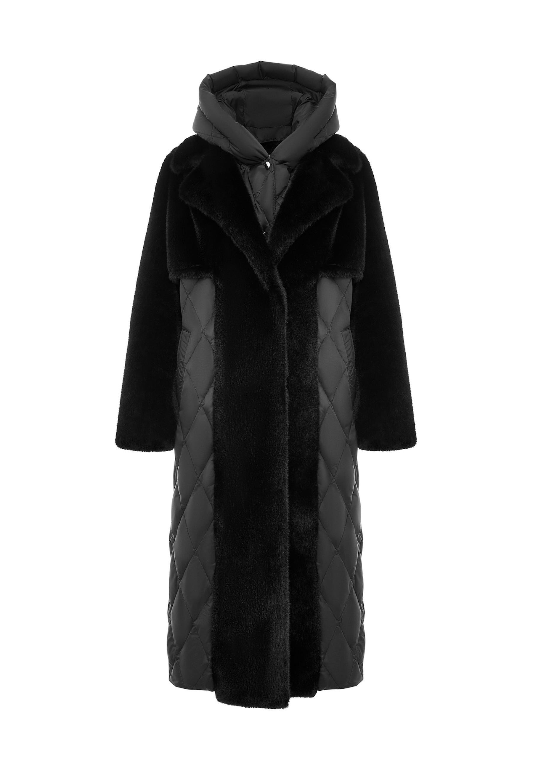 Quilted Faux Fur Black Coat for Women with Belt | Chic Winter Outerwear