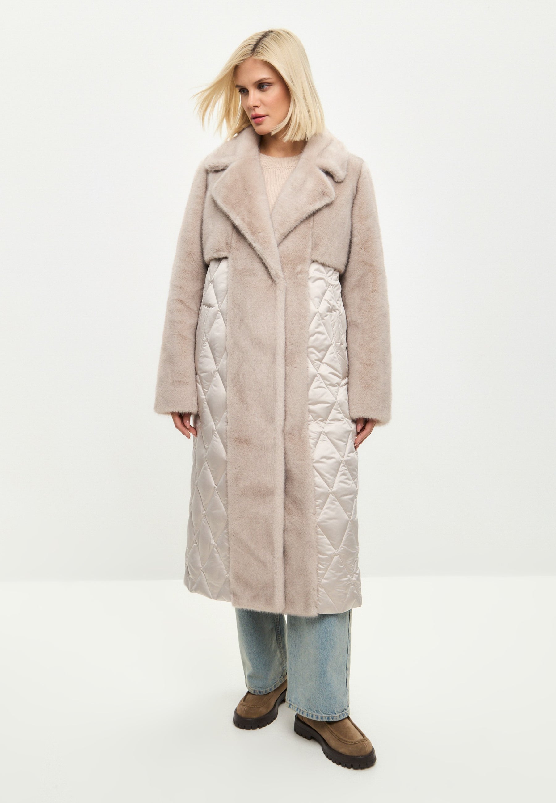 Quilted Faux Fur Pearl Coat for Women with Belt | Chic Winter Outerwear