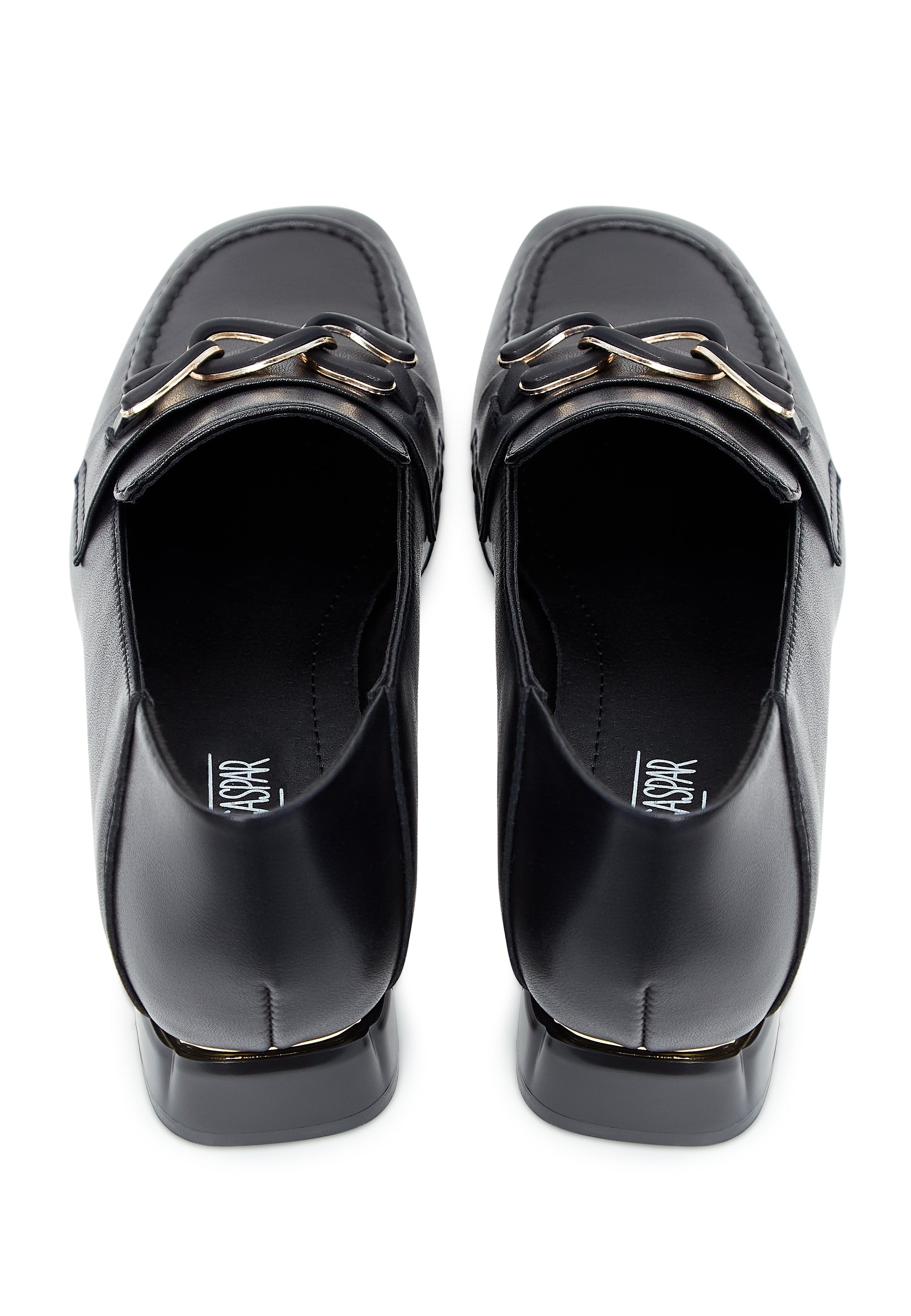 Chain Embellished Leather Loafers - Black