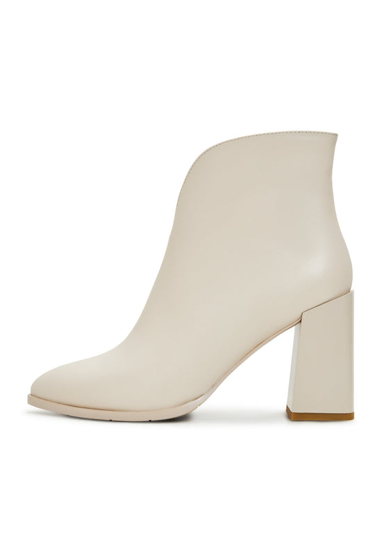 Klassische Lederstiefeletten mit Blockabsatz - Beige