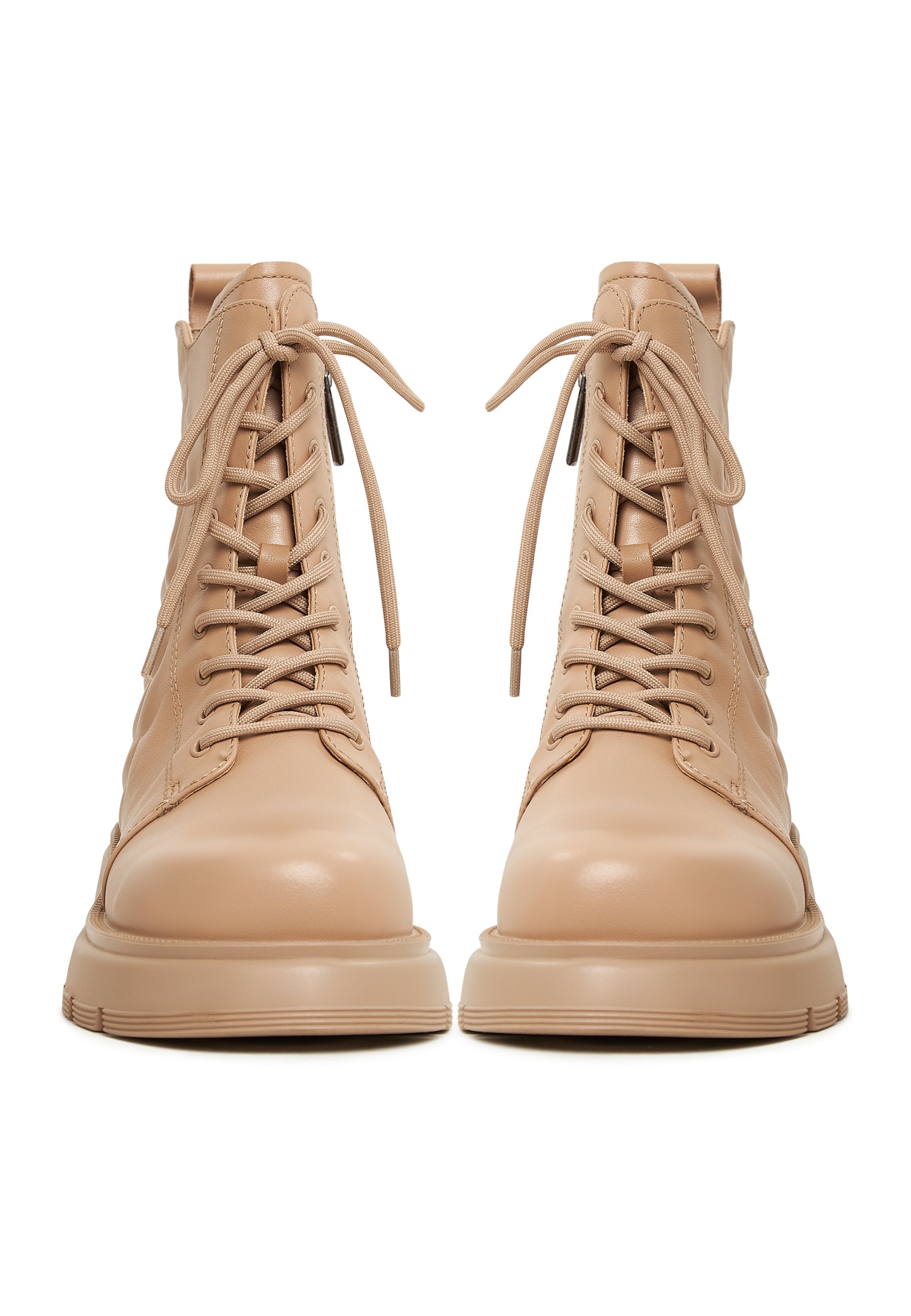 Leather Platform Ankle Boots - Beige