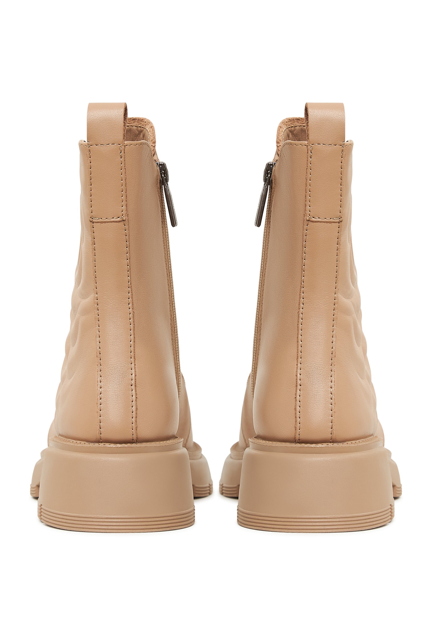 Leather Platform Ankle Boots - Beige