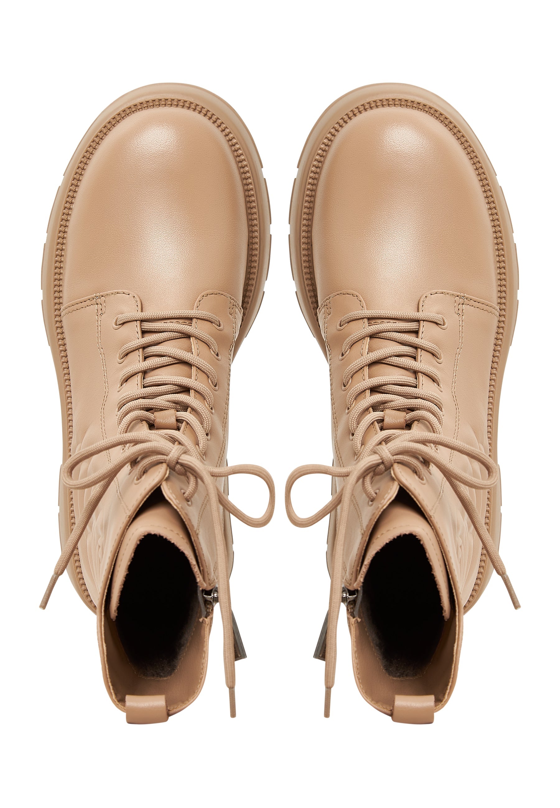 Leather Platform Ankle Boots - Beige