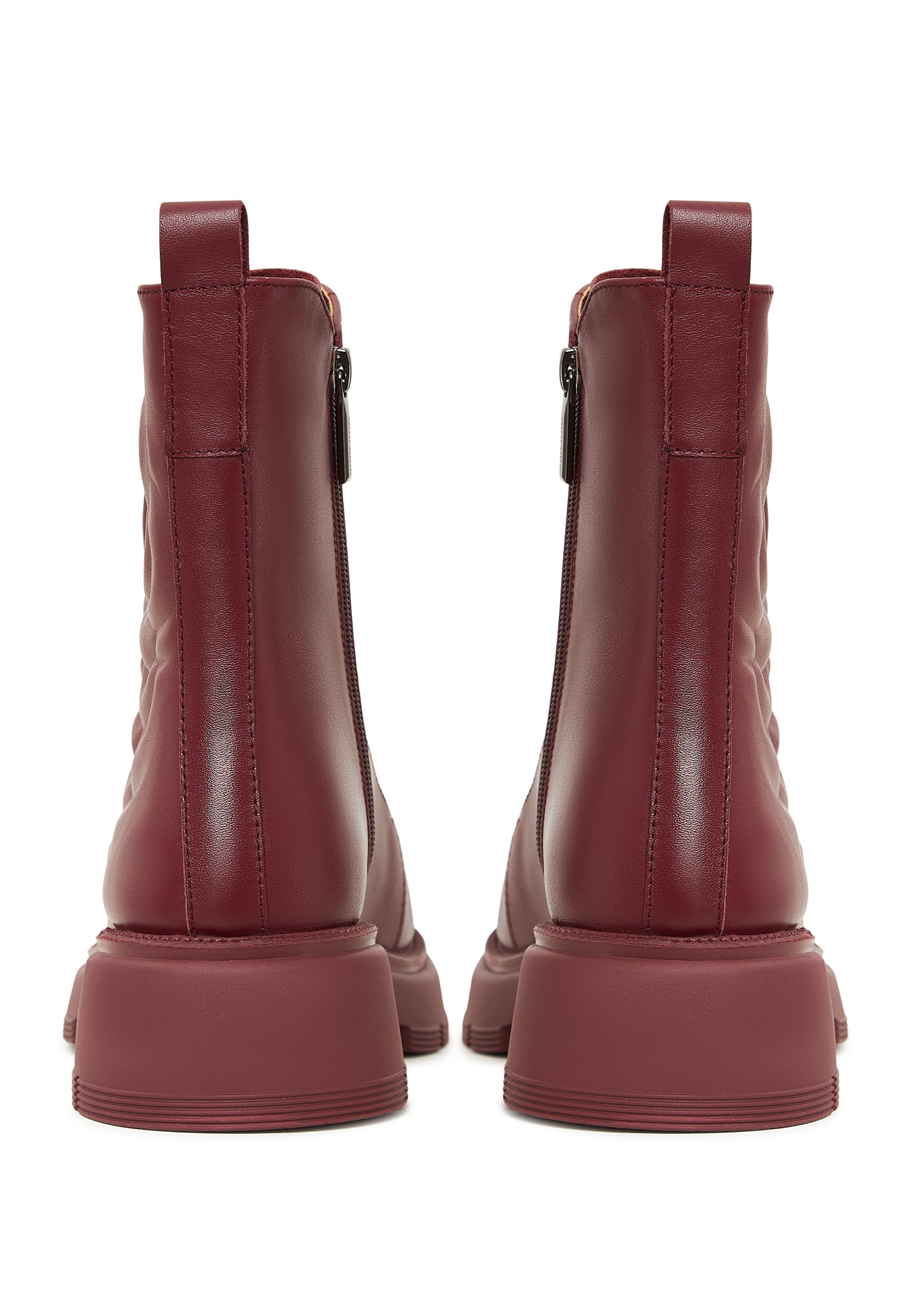 Leather Platform Ankle Boots - Bordeaux