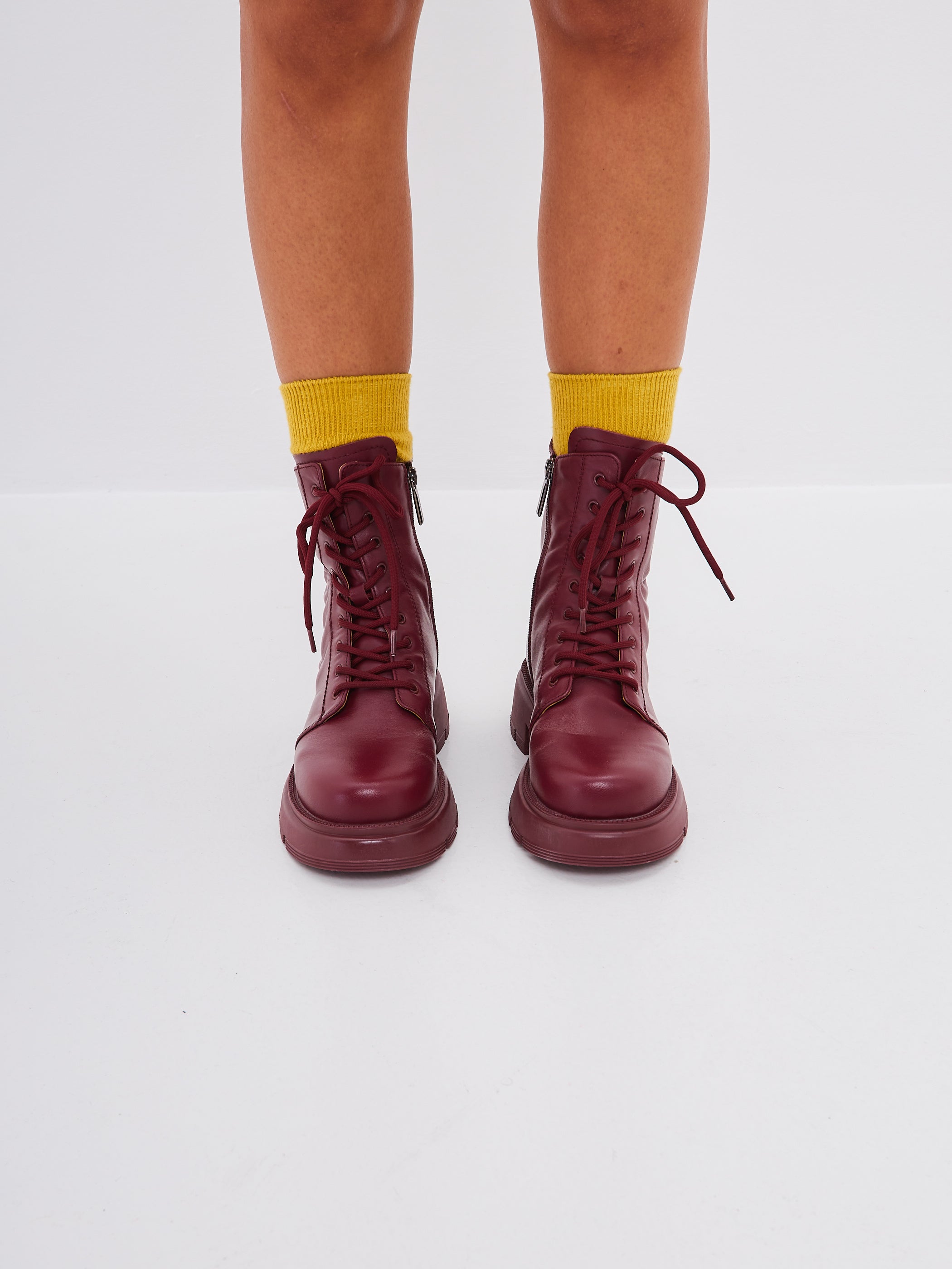 Leather Platform Ankle Boots - Bordeaux