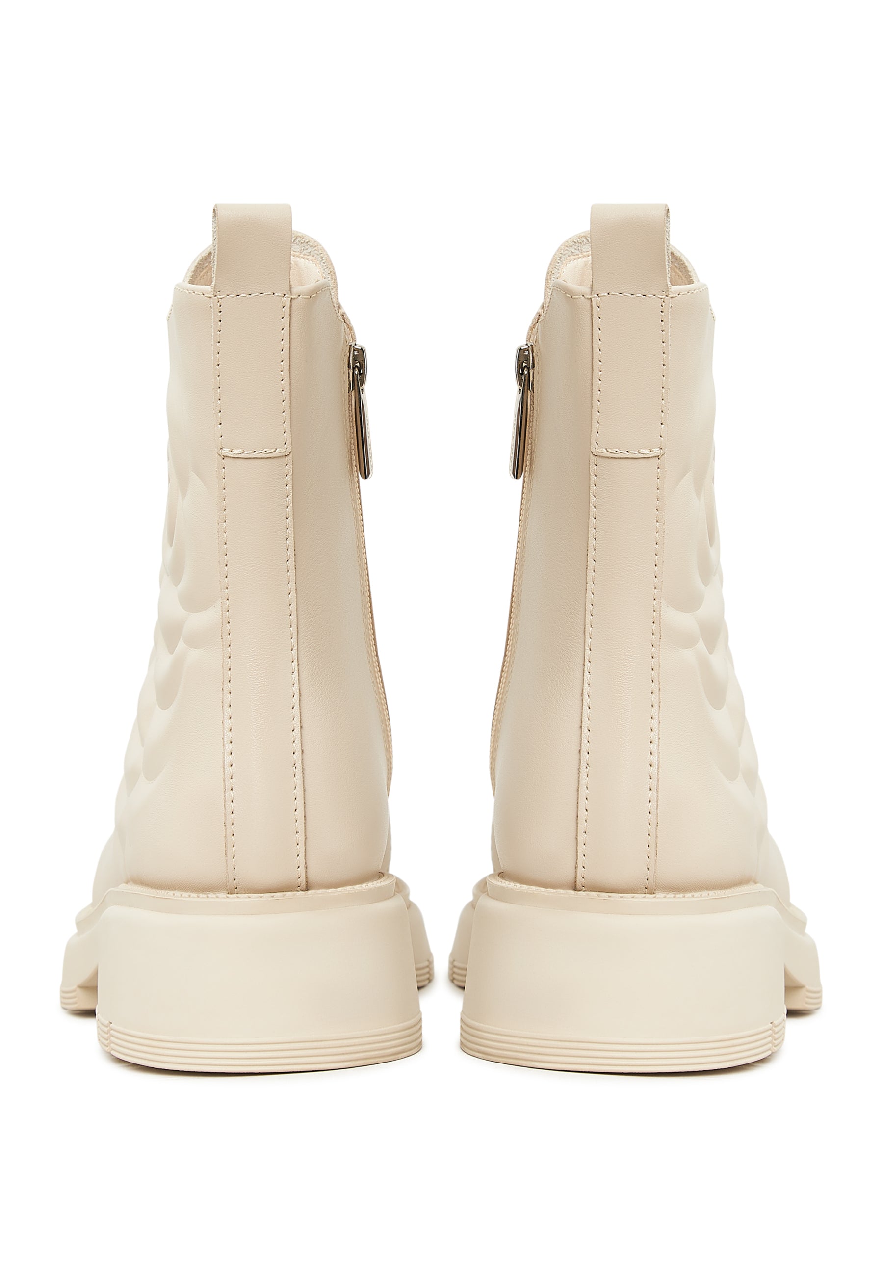 Leather Platform Ankle Boots - Ivory