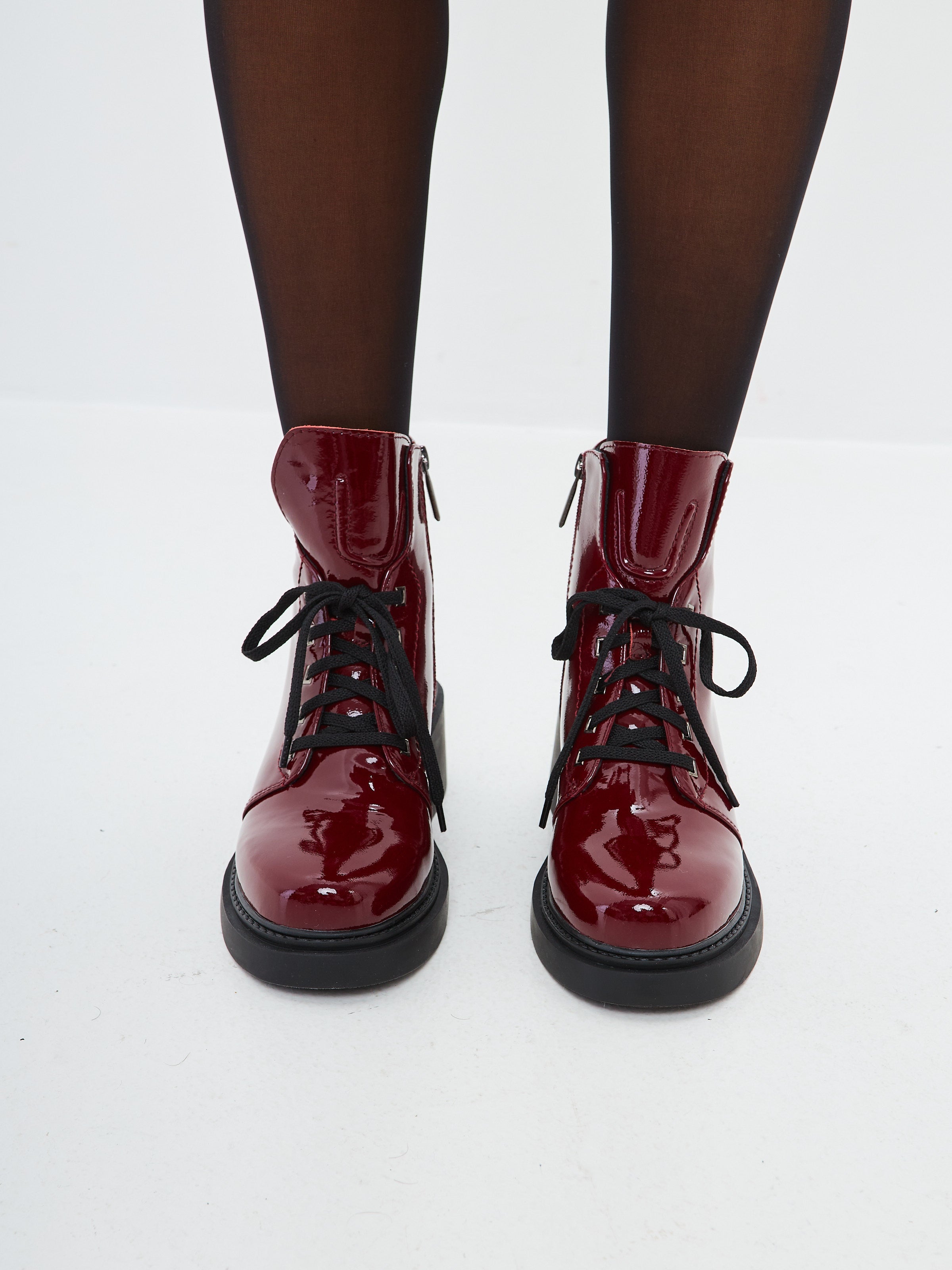 Patent Leather Lace-Up Ankle Boots - Cesare Gaspari 