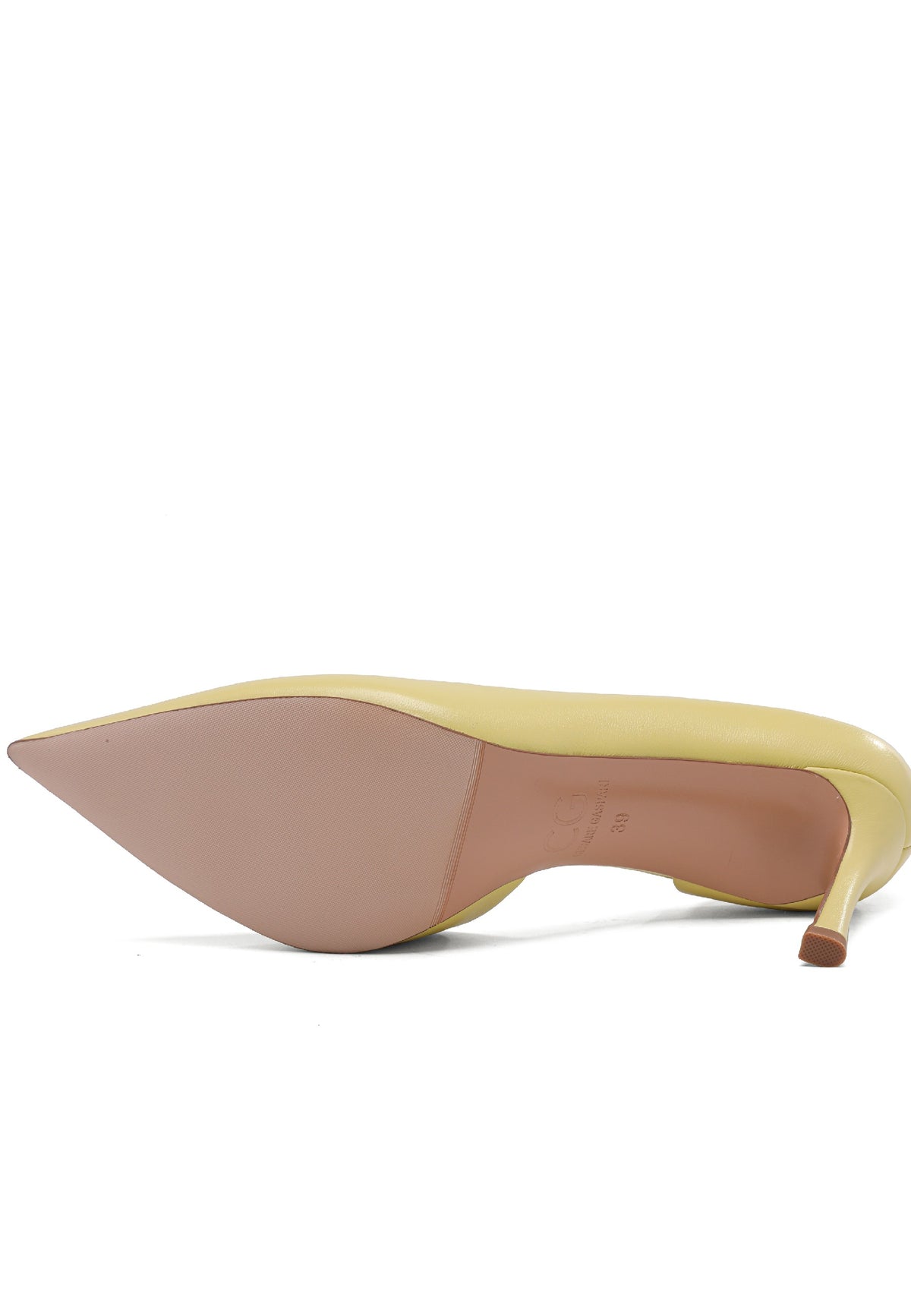 Pumps aus Leder mit spitzer Kappe – Gelb