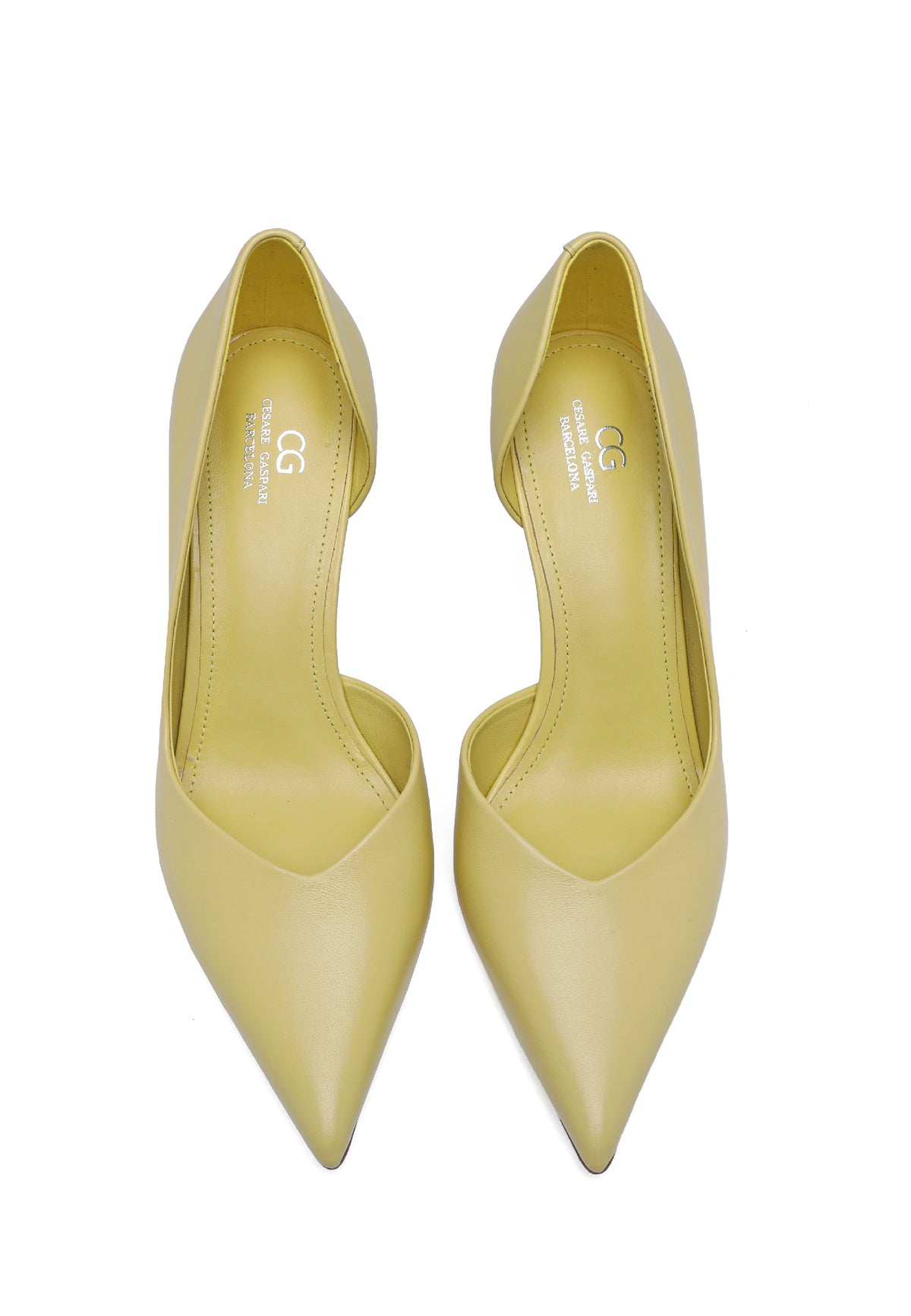 Pumps aus Leder mit spitzer Kappe – Gelb