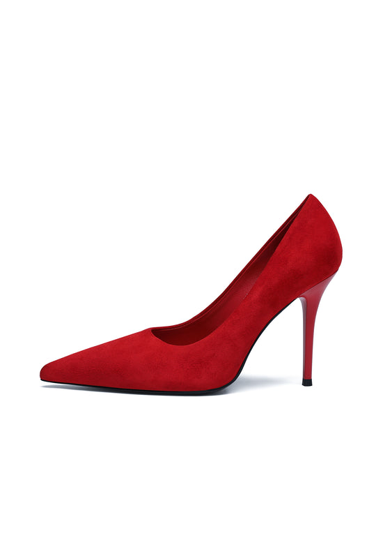 Zapatos de salón de piel con punta – Rojo