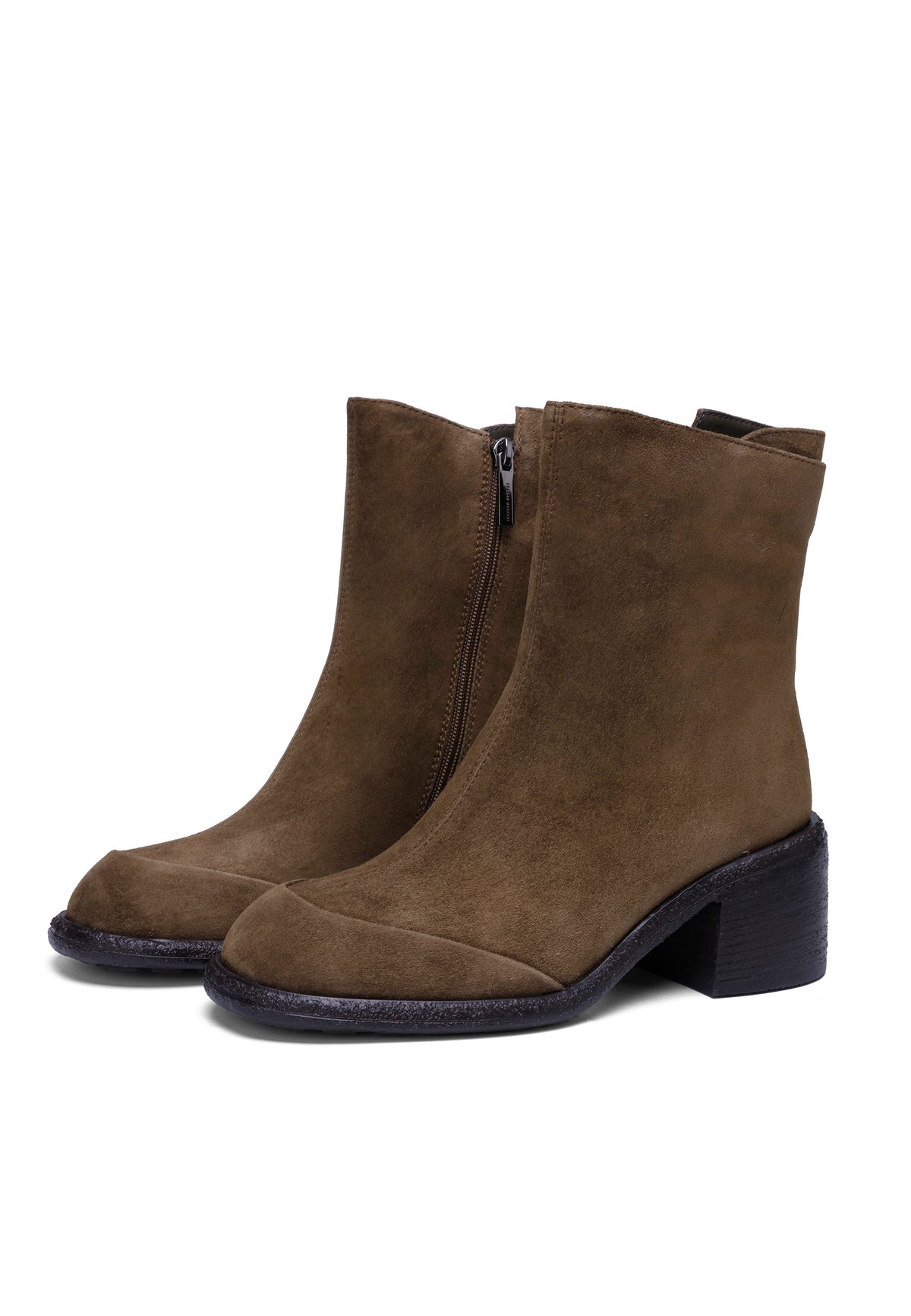 Botas de cano médio com salto de bloco – Castanho