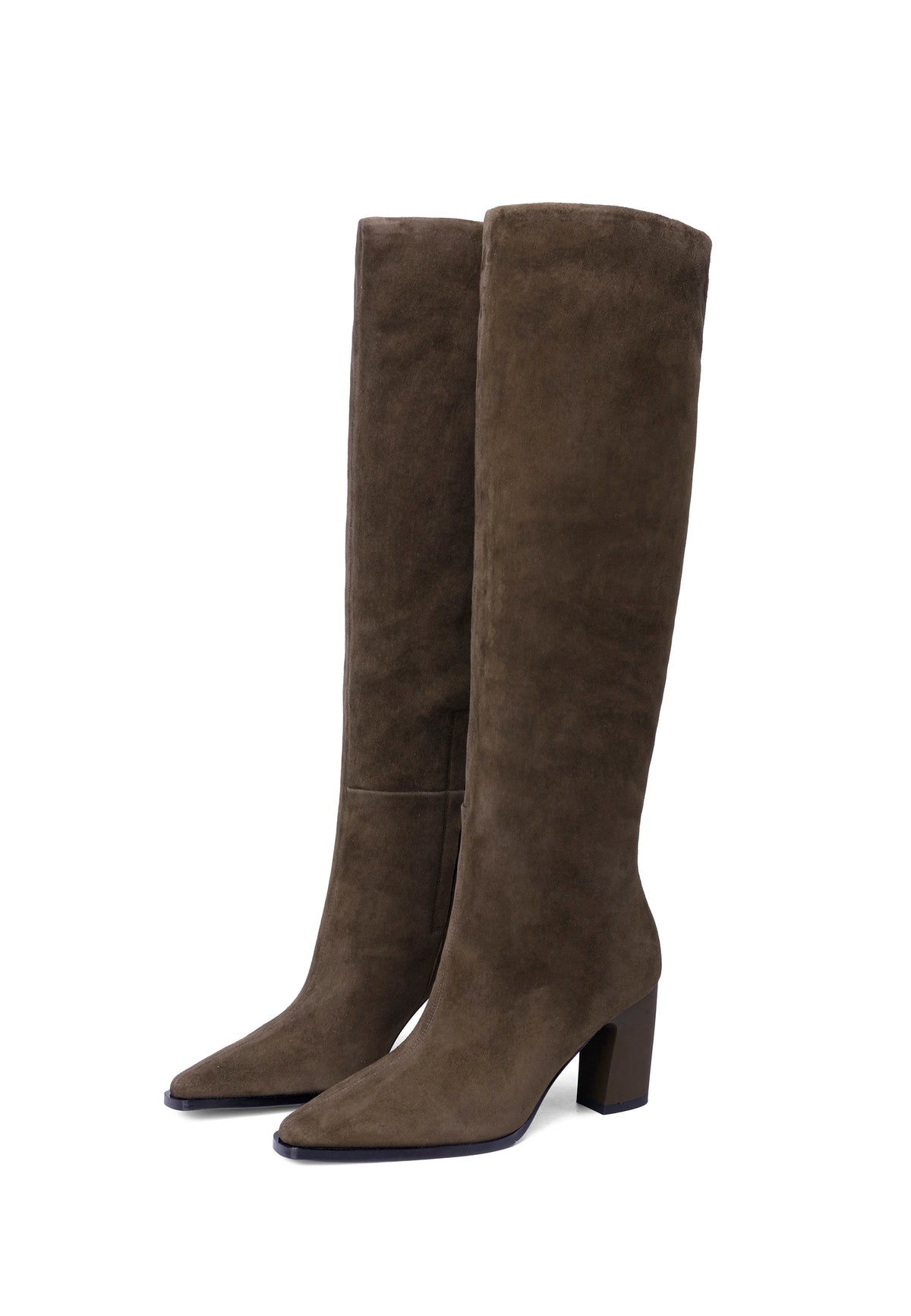 Over-the-Knee Block Heel Boots - Suede Brown