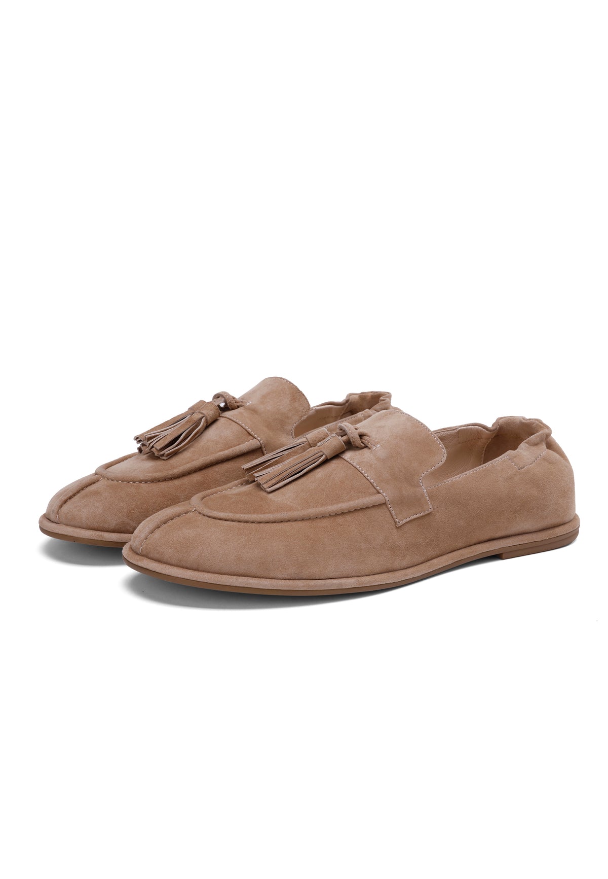 Loafers en daim à pampilles – Beige