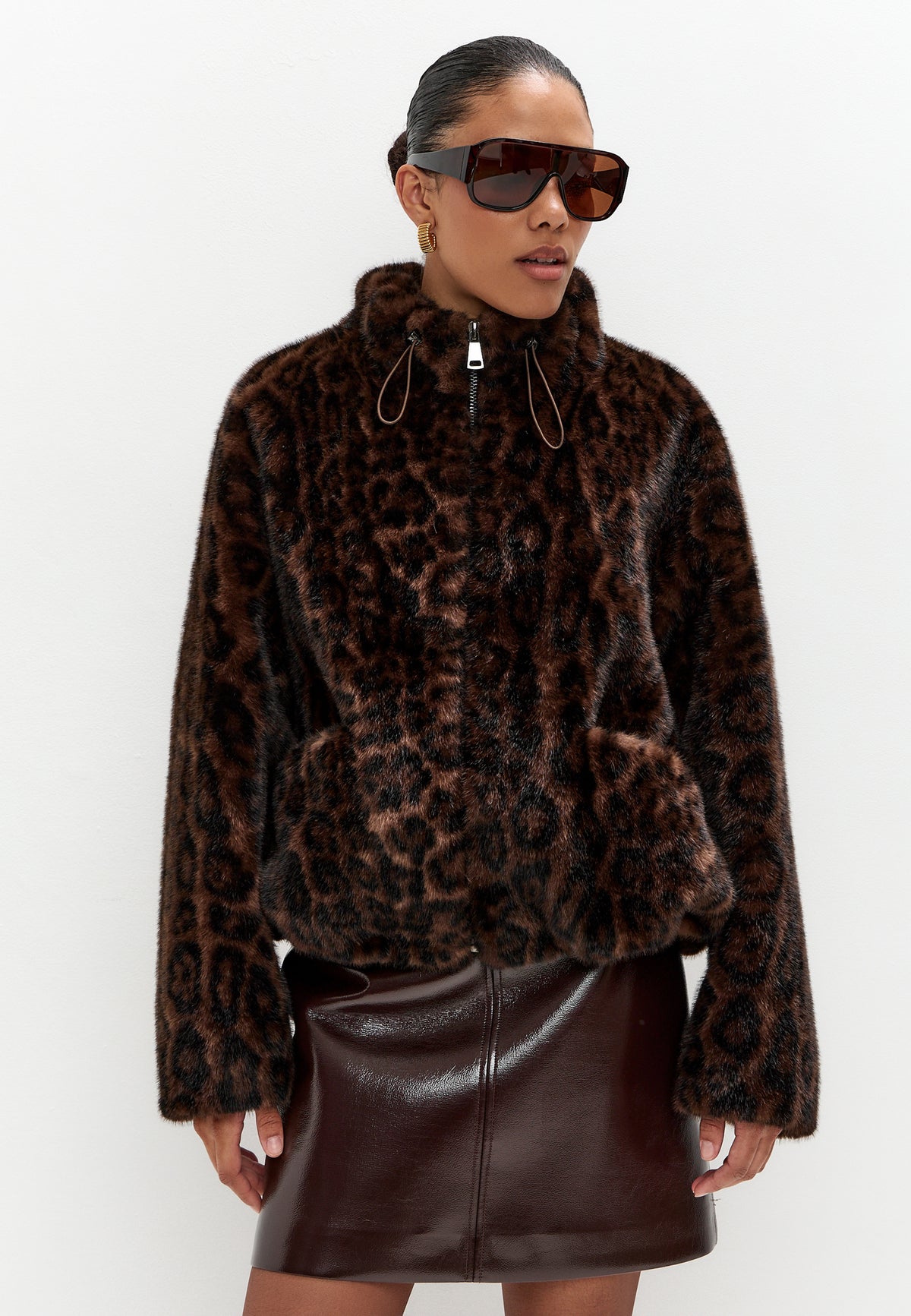Jacke aus Veloursimitat mit Reißverschluss – Leopard