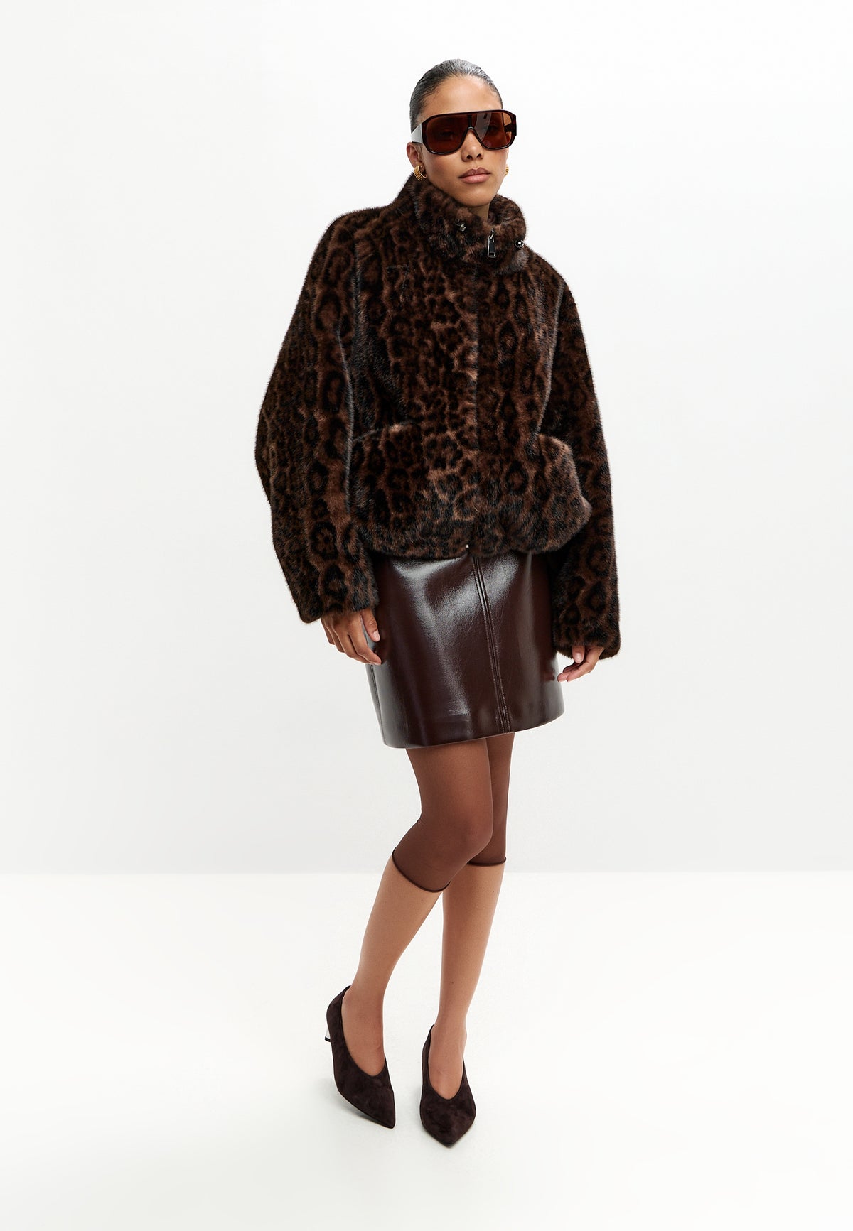 Jacke aus Veloursimitat mit Reißverschluss – Leopard