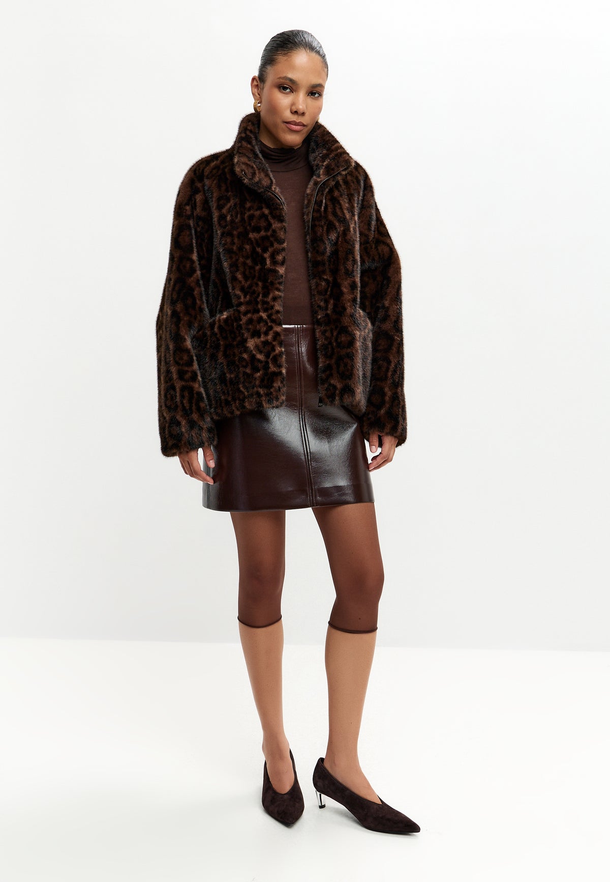 Jacke aus Veloursimitat mit Reißverschluss – Leopard