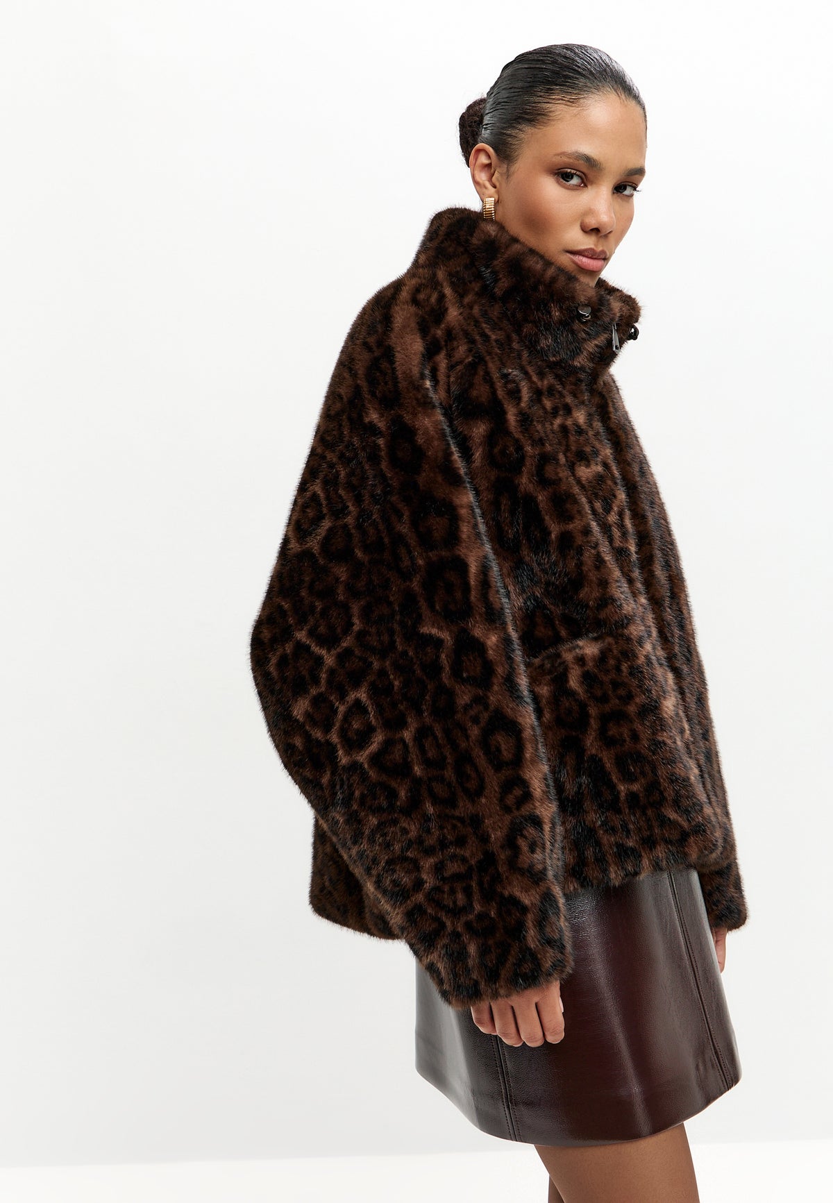 Jacke aus Veloursimitat mit Reißverschluss – Leopard