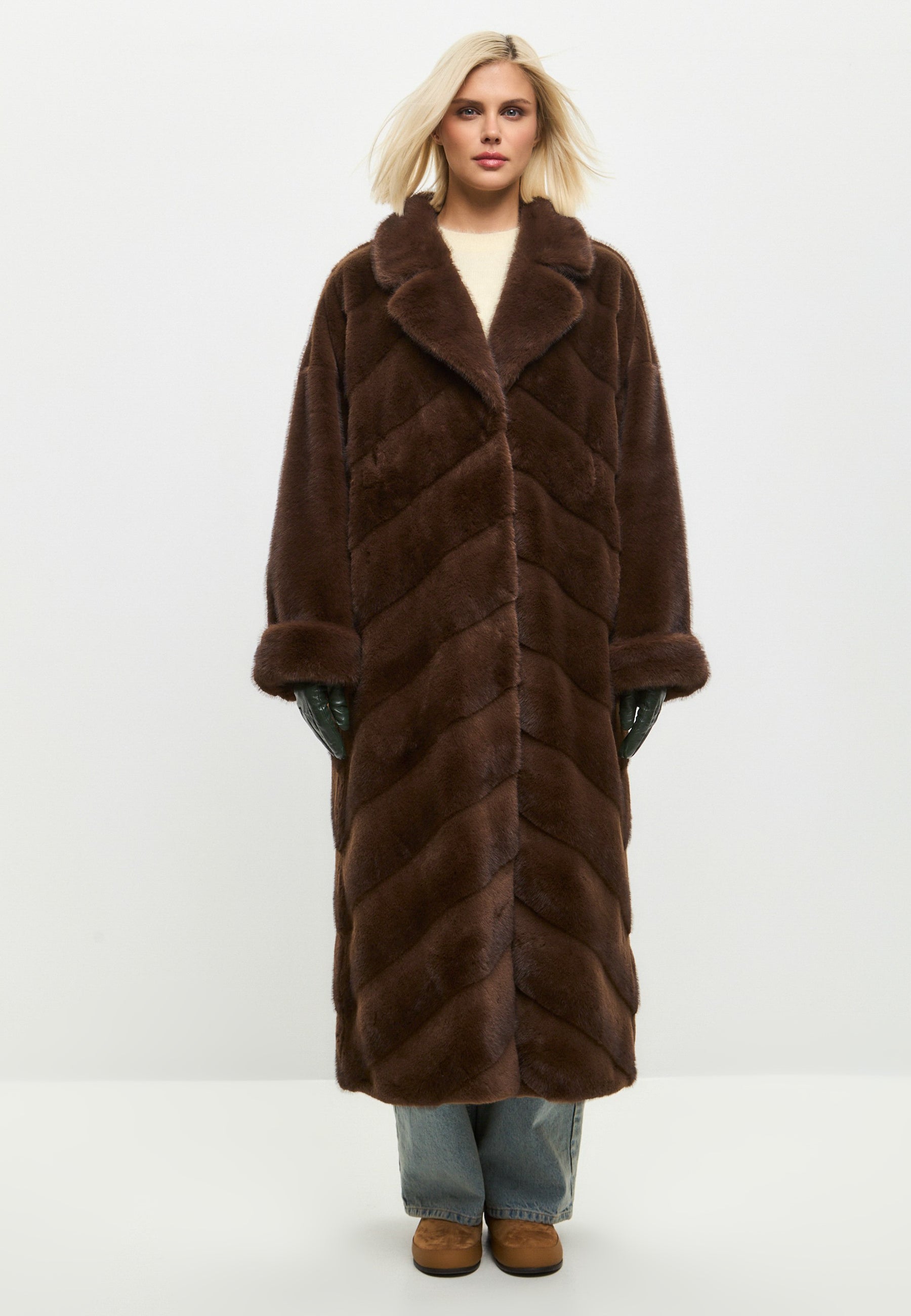 Oversized Faux Fur Coat - Brown