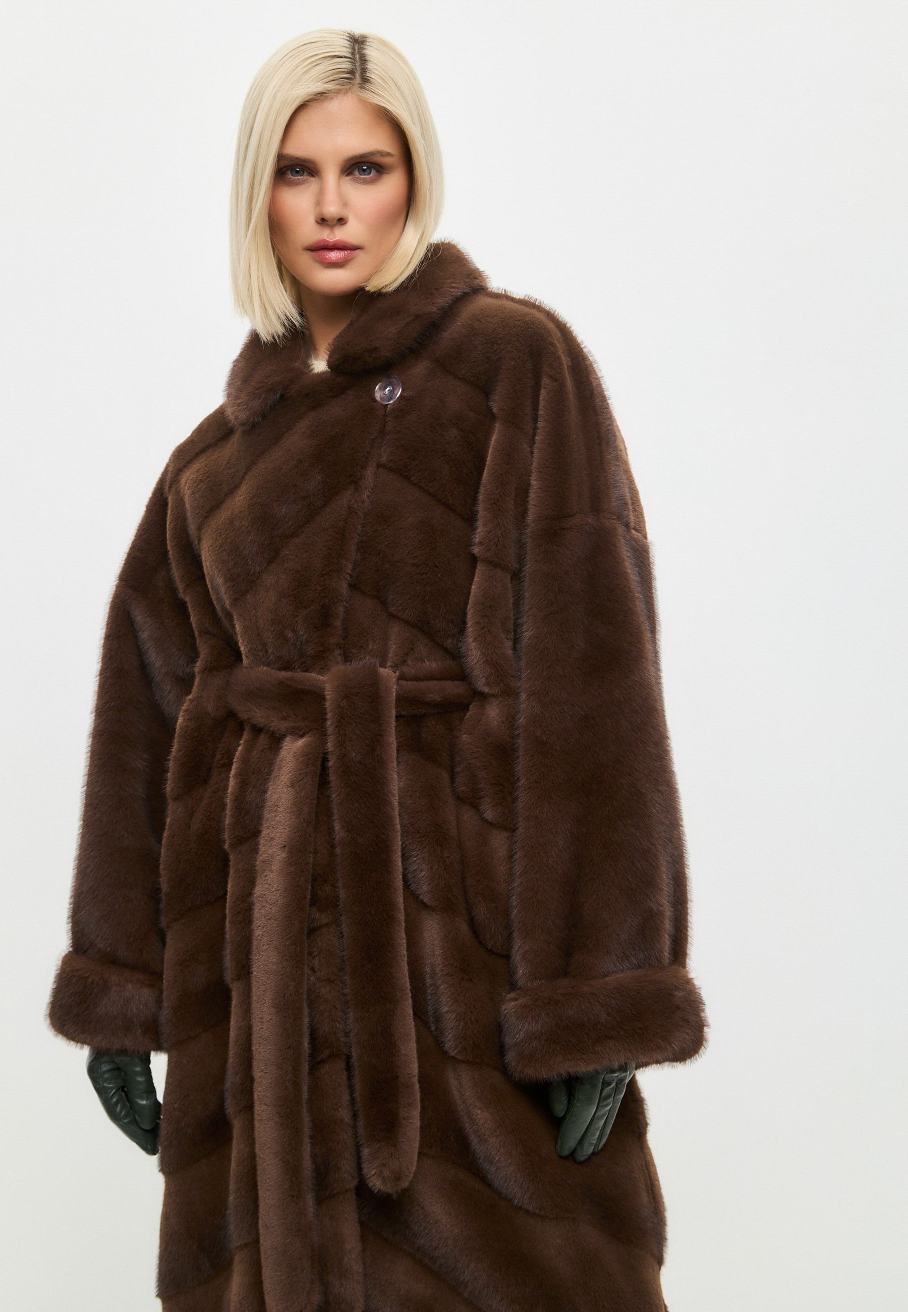 Oversized Faux Fur Coat - Brown