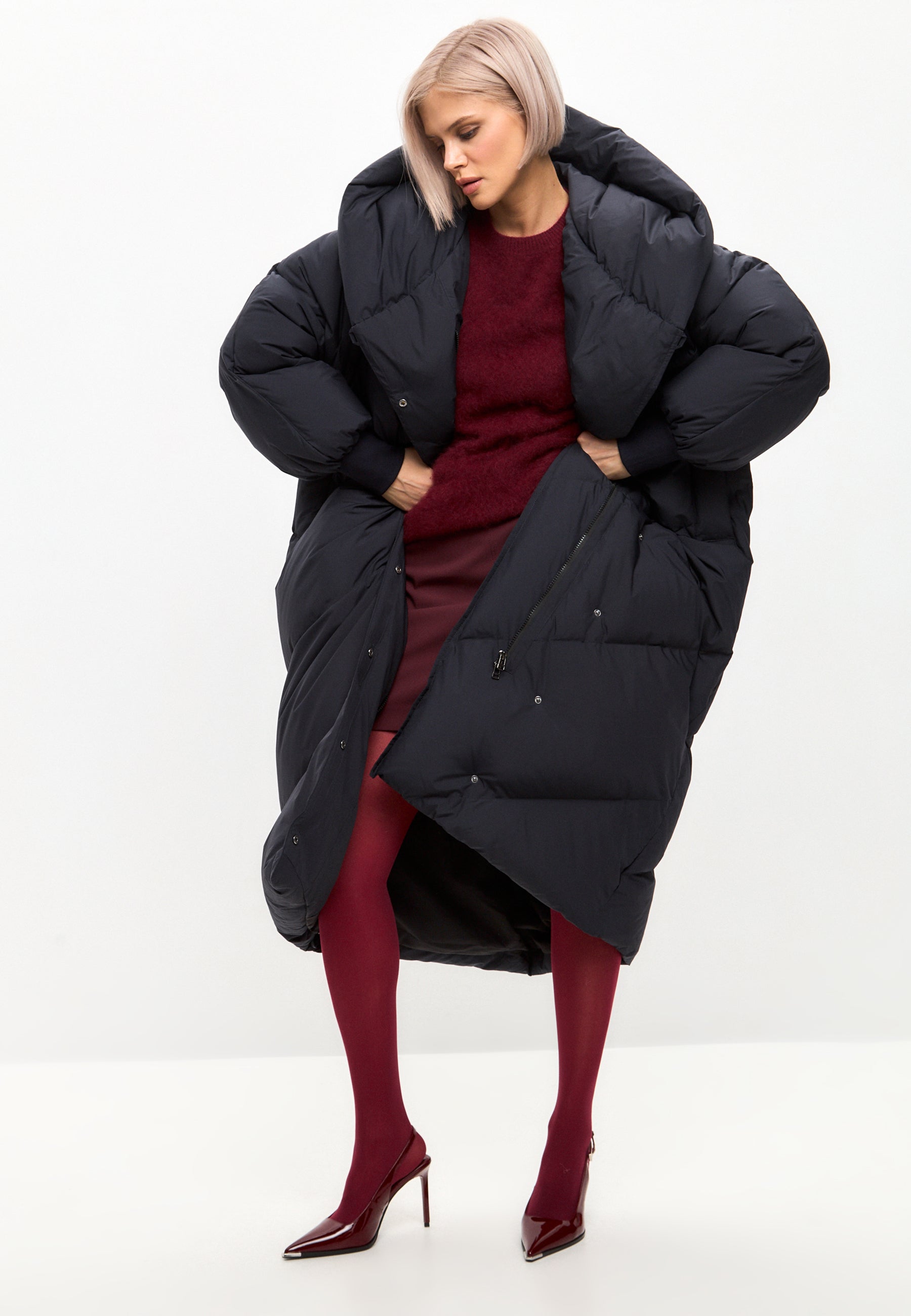 Oversized Hood Quilted Puffer Coat - Blueberries