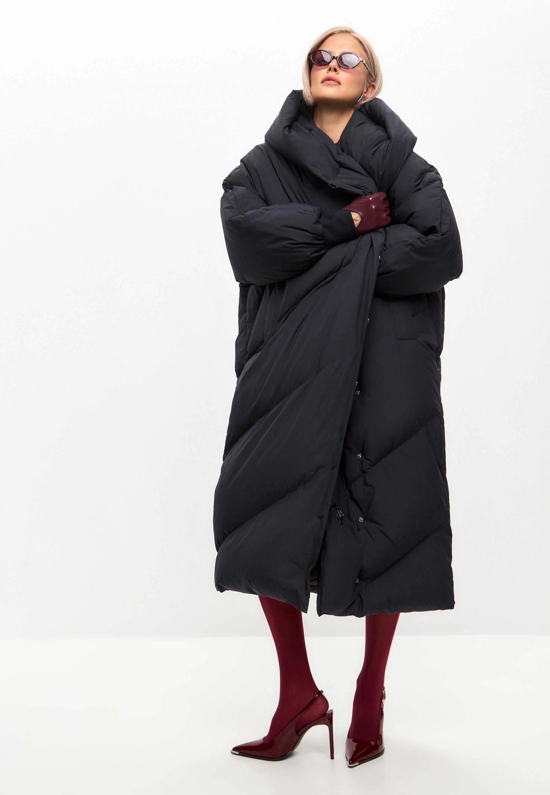 Oversized Hood Quilted Puffer Coat - Blueberries