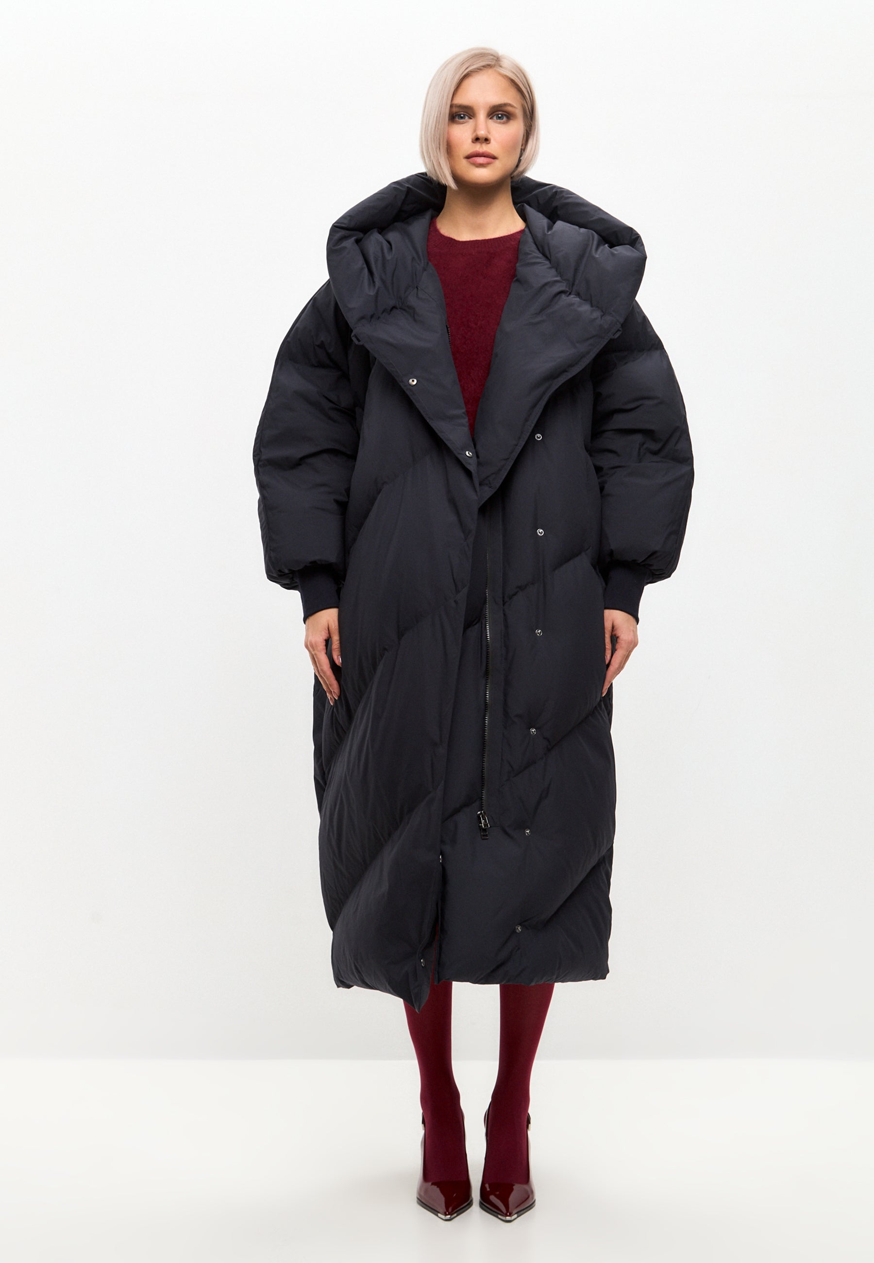 Oversized Hood Quilted Puffer Coat - Blueberries