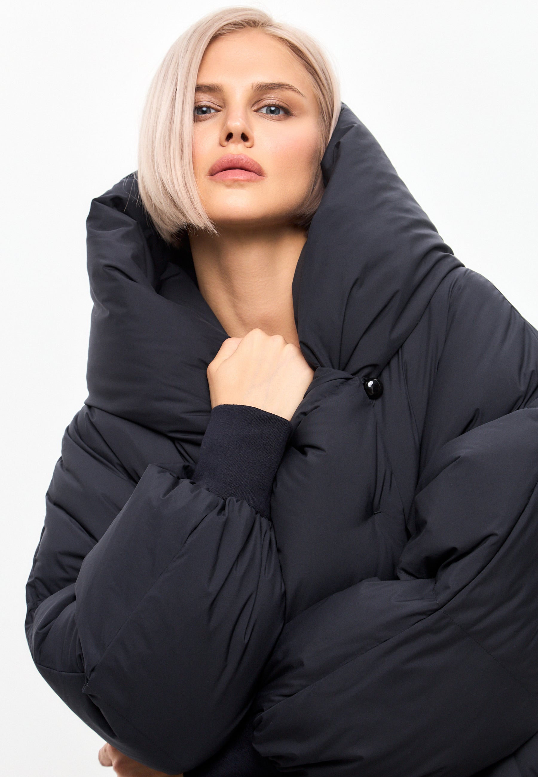 Oversized Hood Quilted Puffer Coat - Blueberries