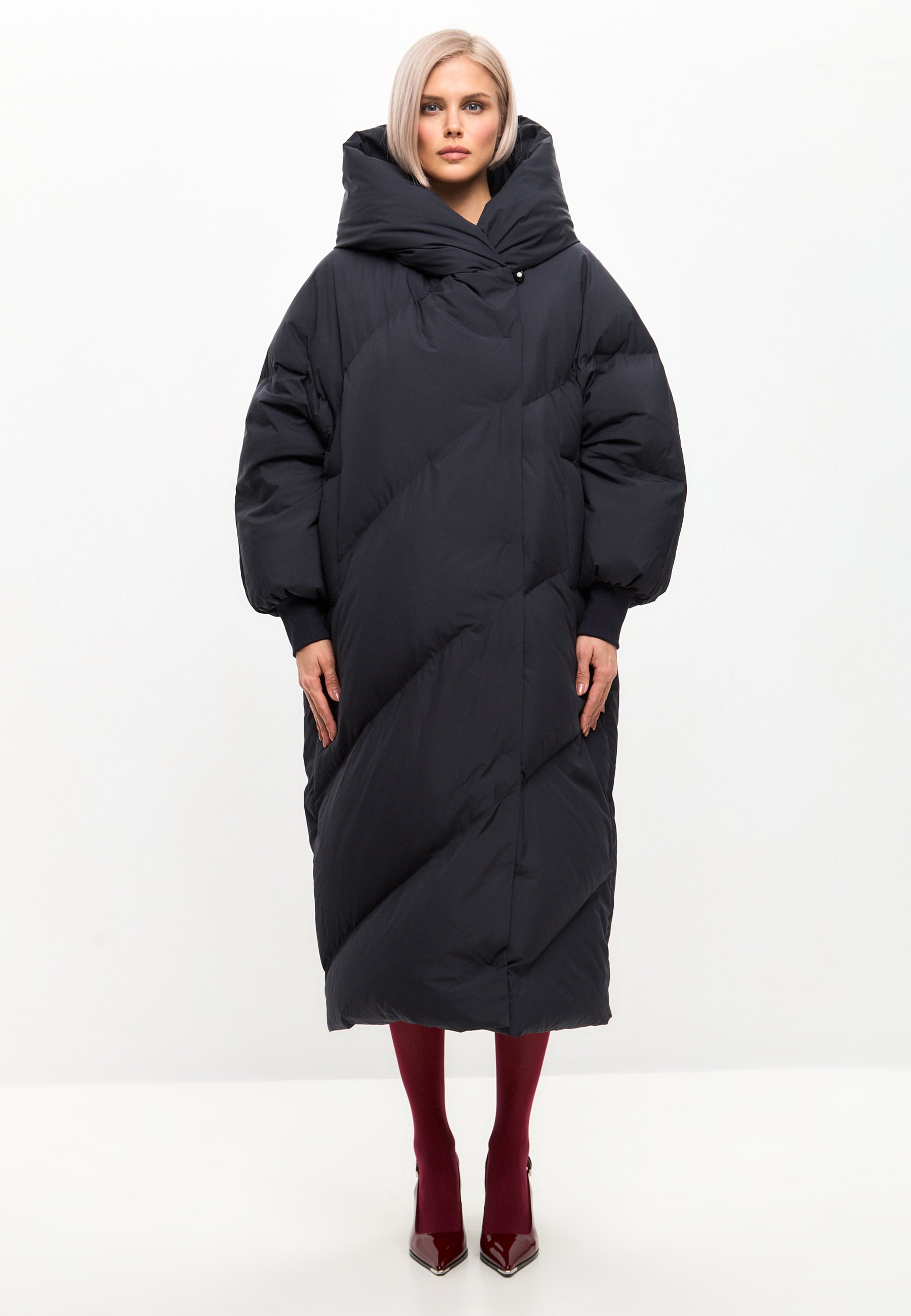 Oversized Hood Quilted Puffer Coat - Blueberries