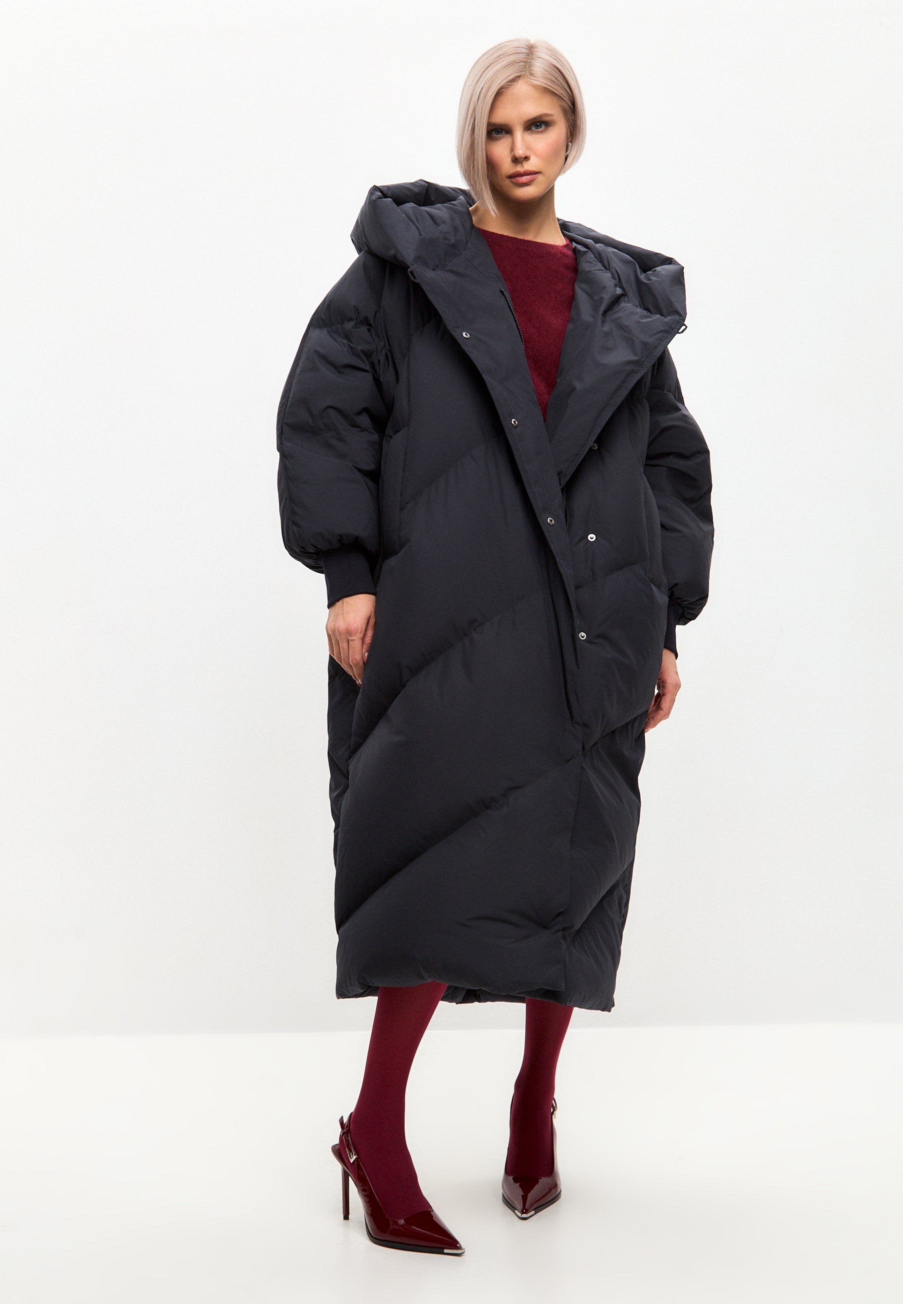 Oversized Hood Quilted Puffer Coat - Blueberries